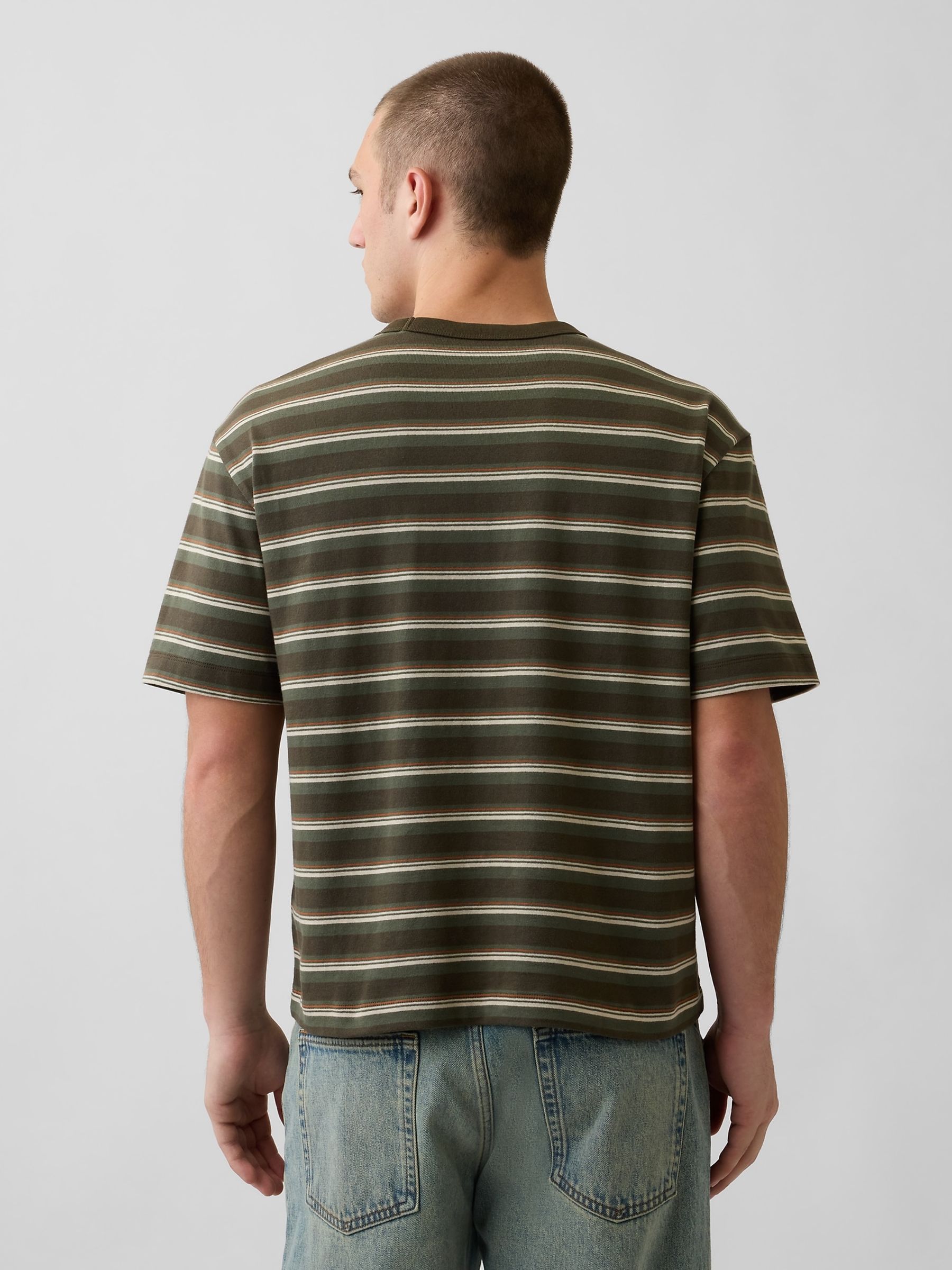 Green Stripe Heavyweight Boxy Short Sleeve T-Shirt - Image 2 of 4