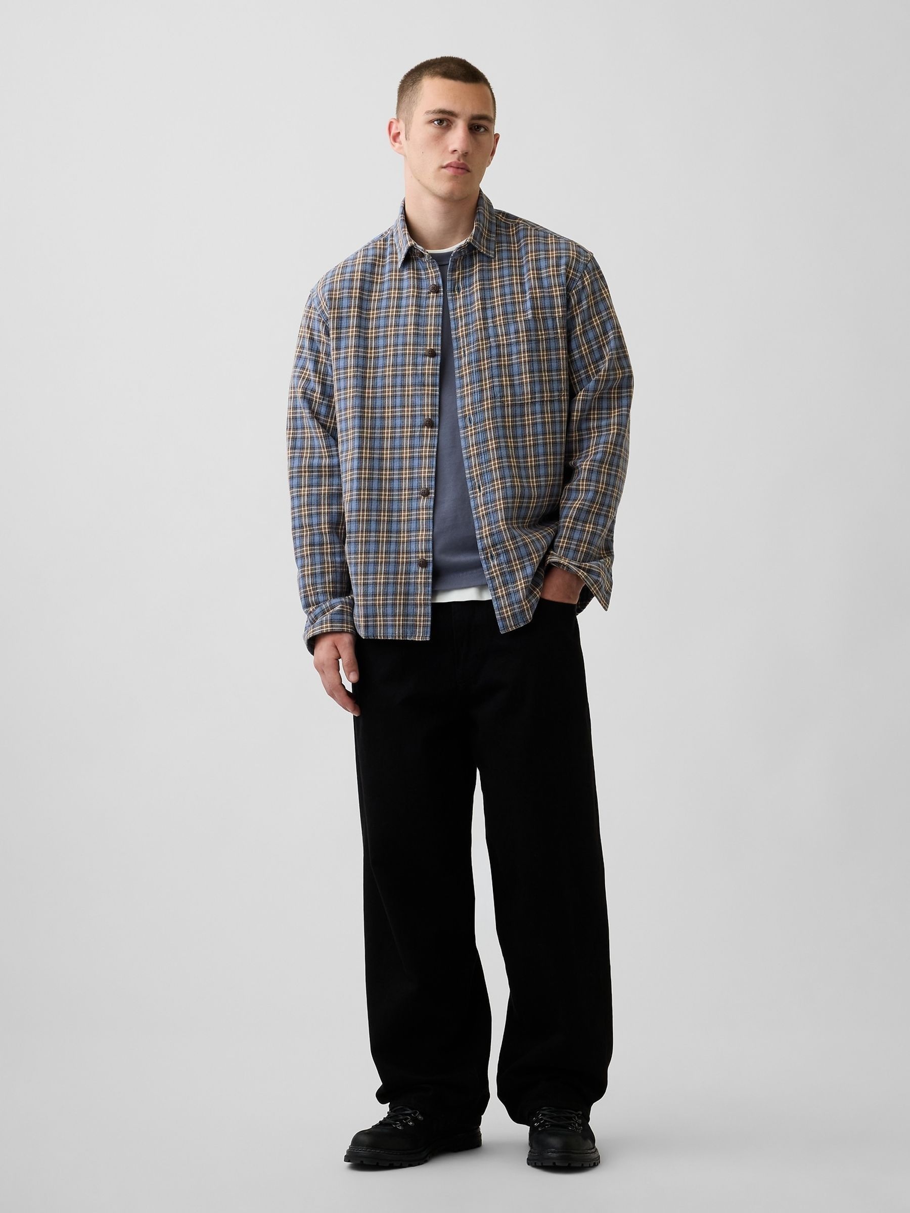 Blue Sunwashed Twill Relaxed Check Shirt - Image 3 of 4