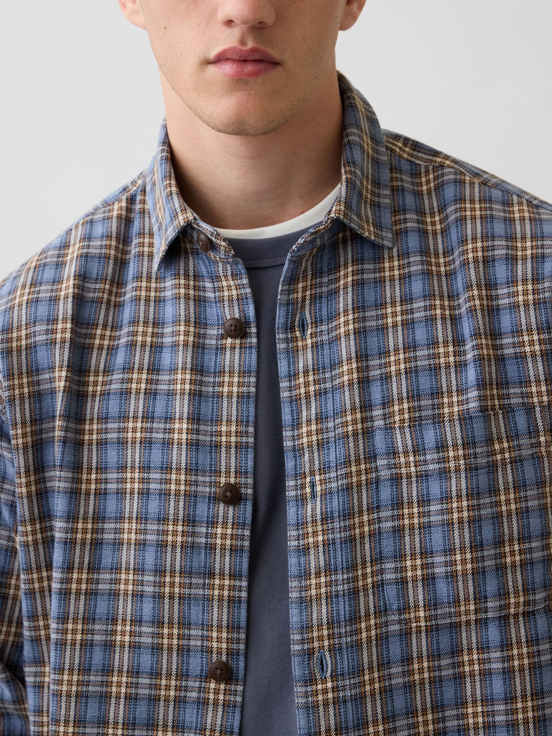 Blue Sunwashed Twill Relaxed Check Shirt - Image 4 of 4 Blue Sunwashed Twill Relaxed Check Shirt - Image 4 of 4