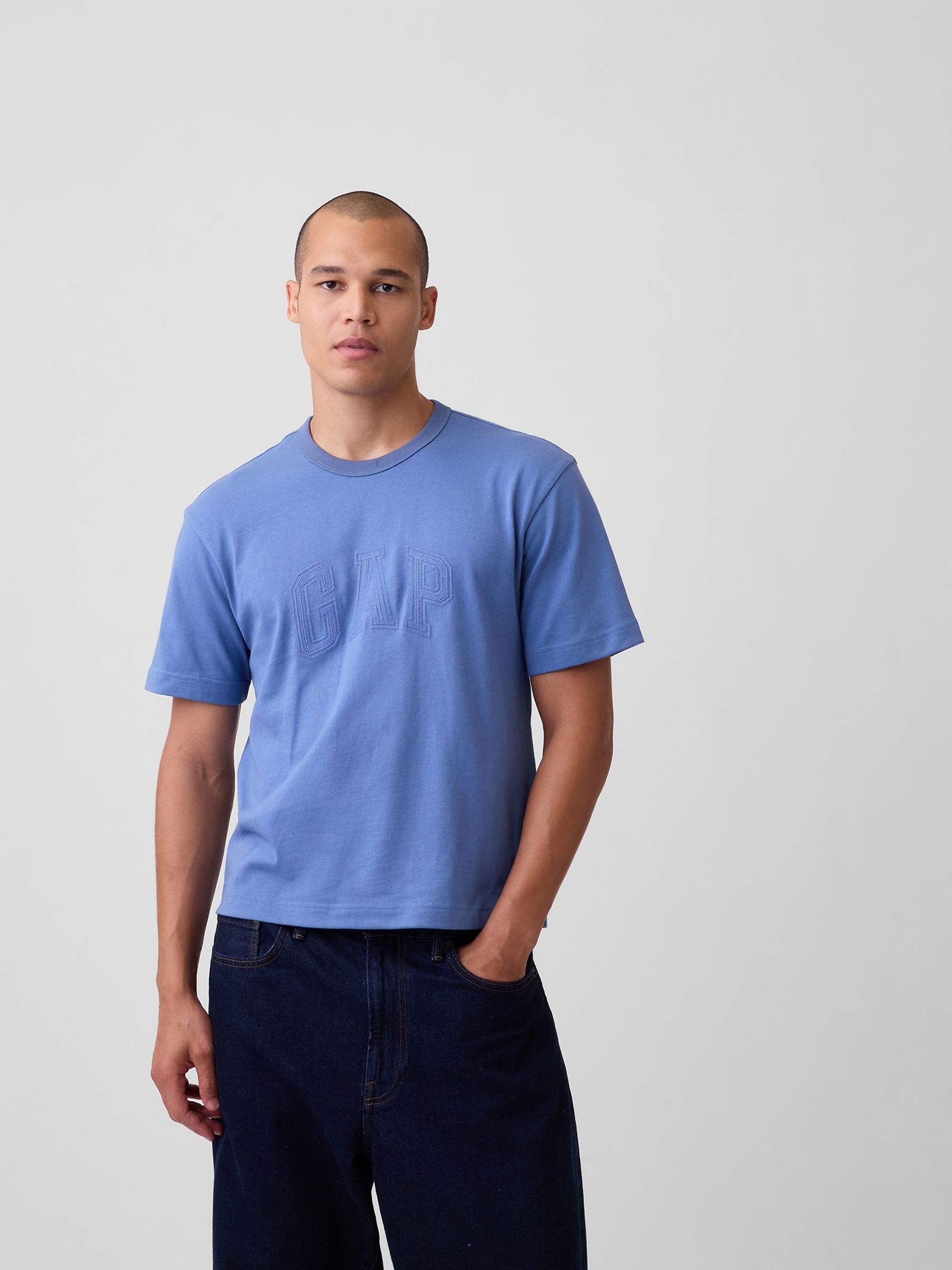 Blue Heavyweight Relaxed Gap Logo Crop T-Shirt - Image 1 of 4