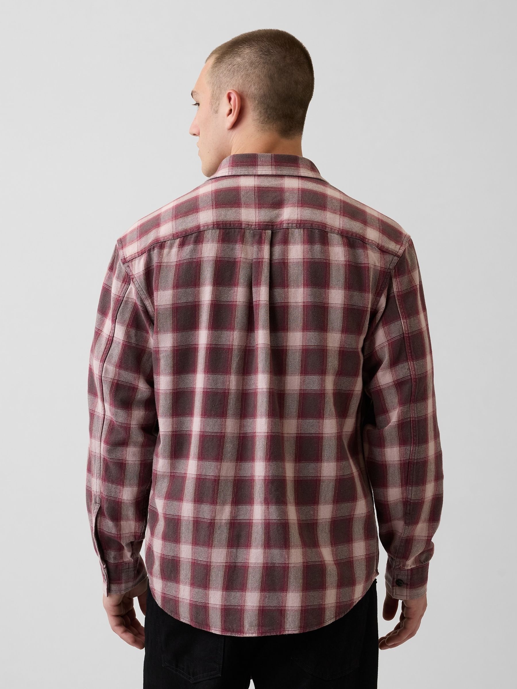 Red/Brown Check Sunwashed Twill Relaxed Check Shirt - Image 2 of 4 Red/Brown Check Sunwashed Twill Relaxed Check Shirt - Image 2 of 4