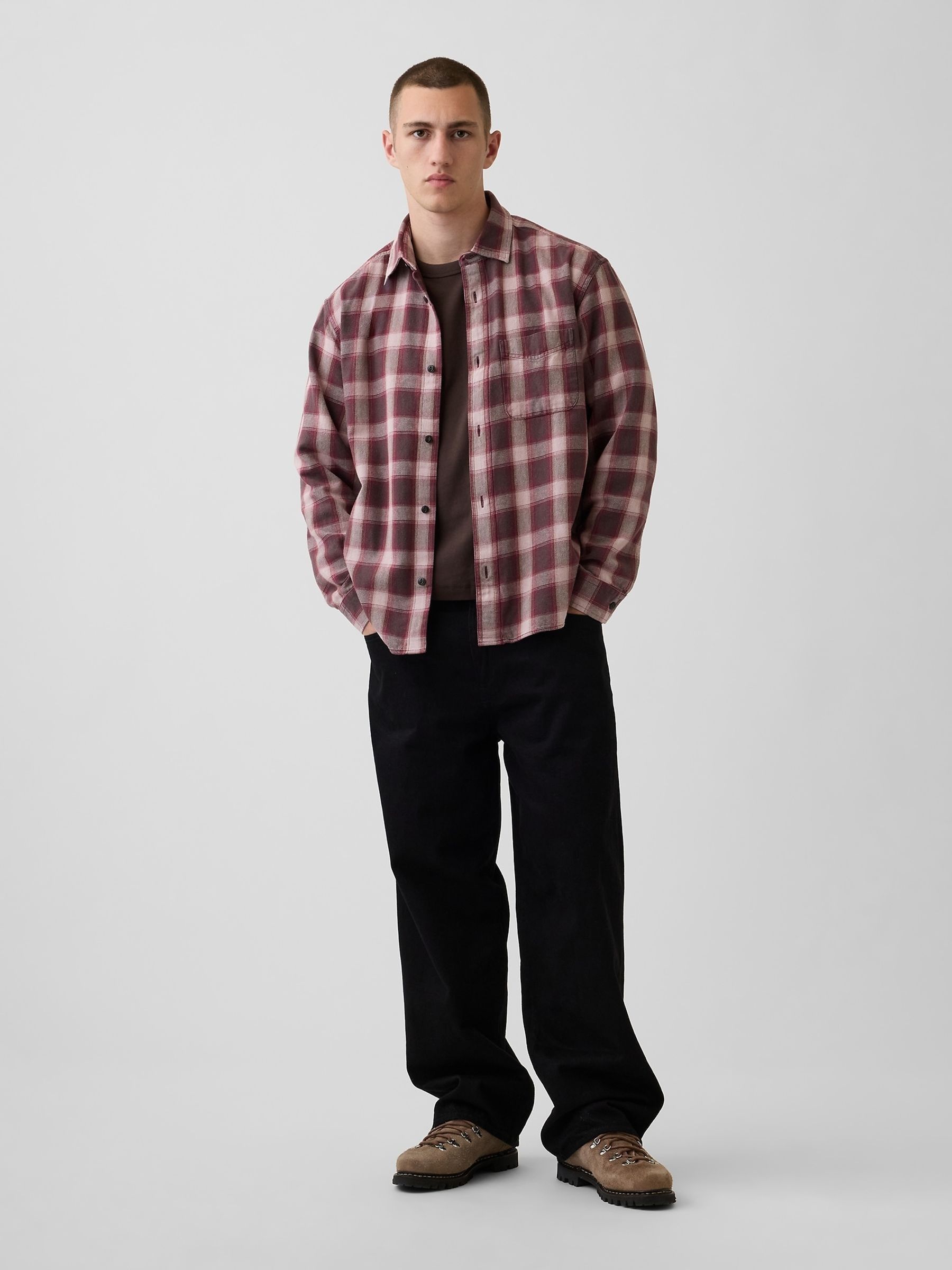Red/Brown Check Sunwashed Twill Relaxed Check Shirt - Image 3 of 4