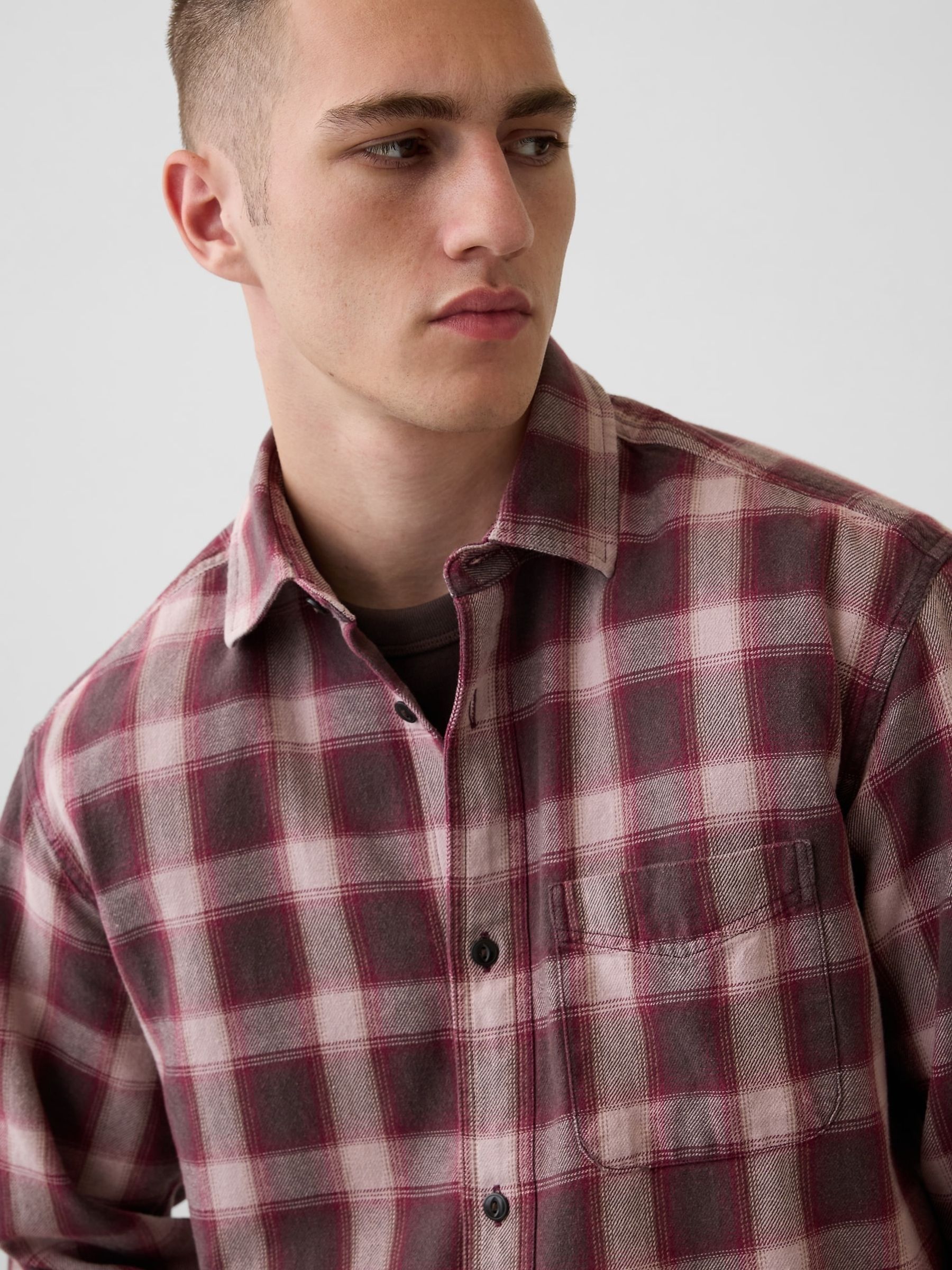Red/Brown Check Sunwashed Twill Relaxed Check Shirt - Image 4 of 4