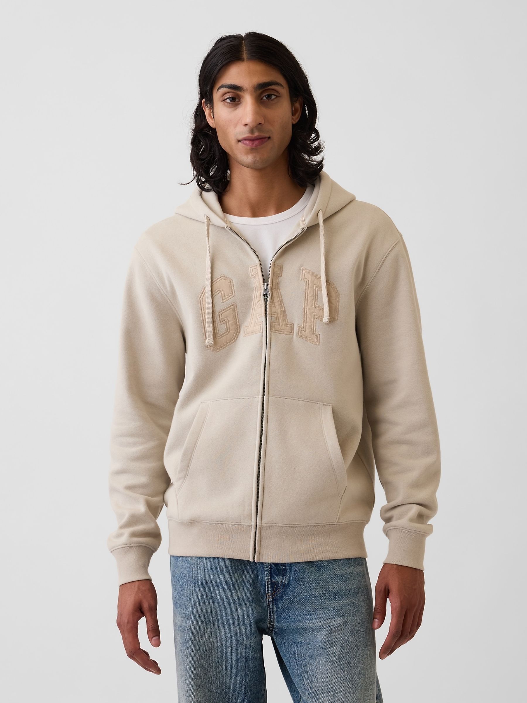 Beige Vintage Soft Arch Logo Zip Hoodie - Image 1 of 4