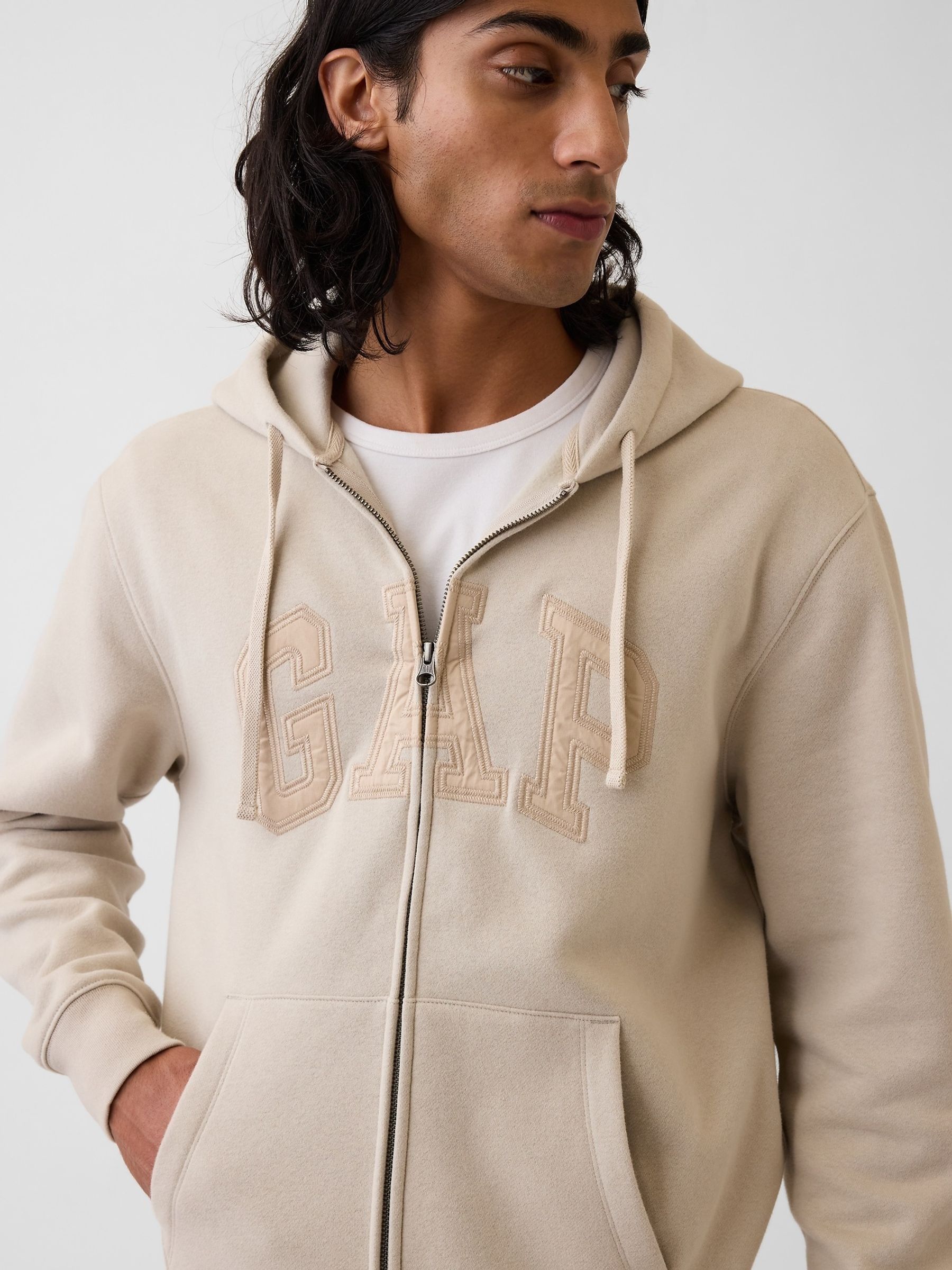 Beige Vintage Soft Arch Logo Zip Hoodie - Image 4 of 4