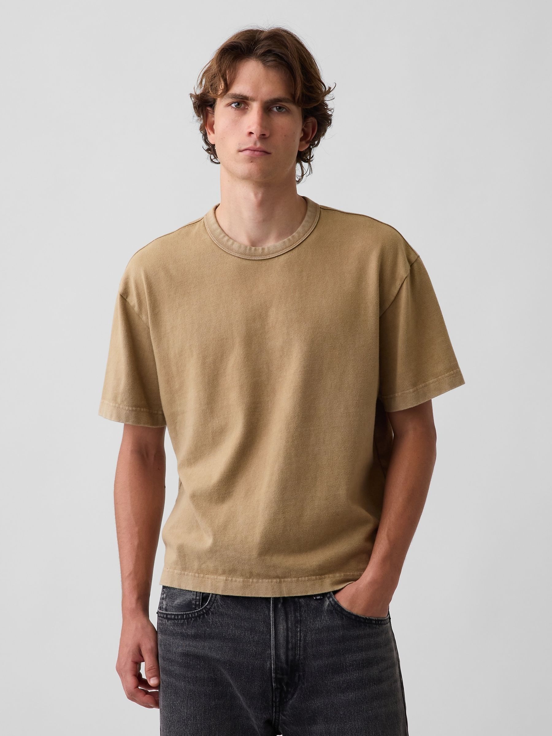 Sandy Brown Heavyweight Boxy T-Shirt - Image 1 of 4 Sandy Brown Heavyweight Boxy T-Shirt - Image 1 of 4