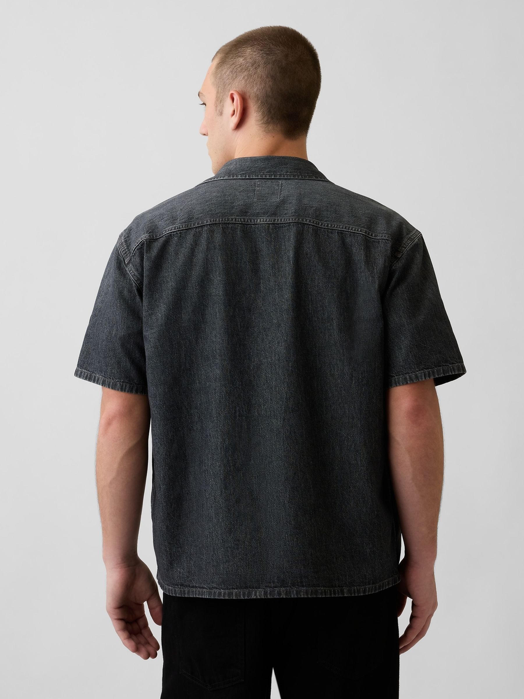 Black Denim Relaxed Short Sleeve Shirt - Image 2 of 4 Black Denim Relaxed Short Sleeve Shirt - Image 2 of 4