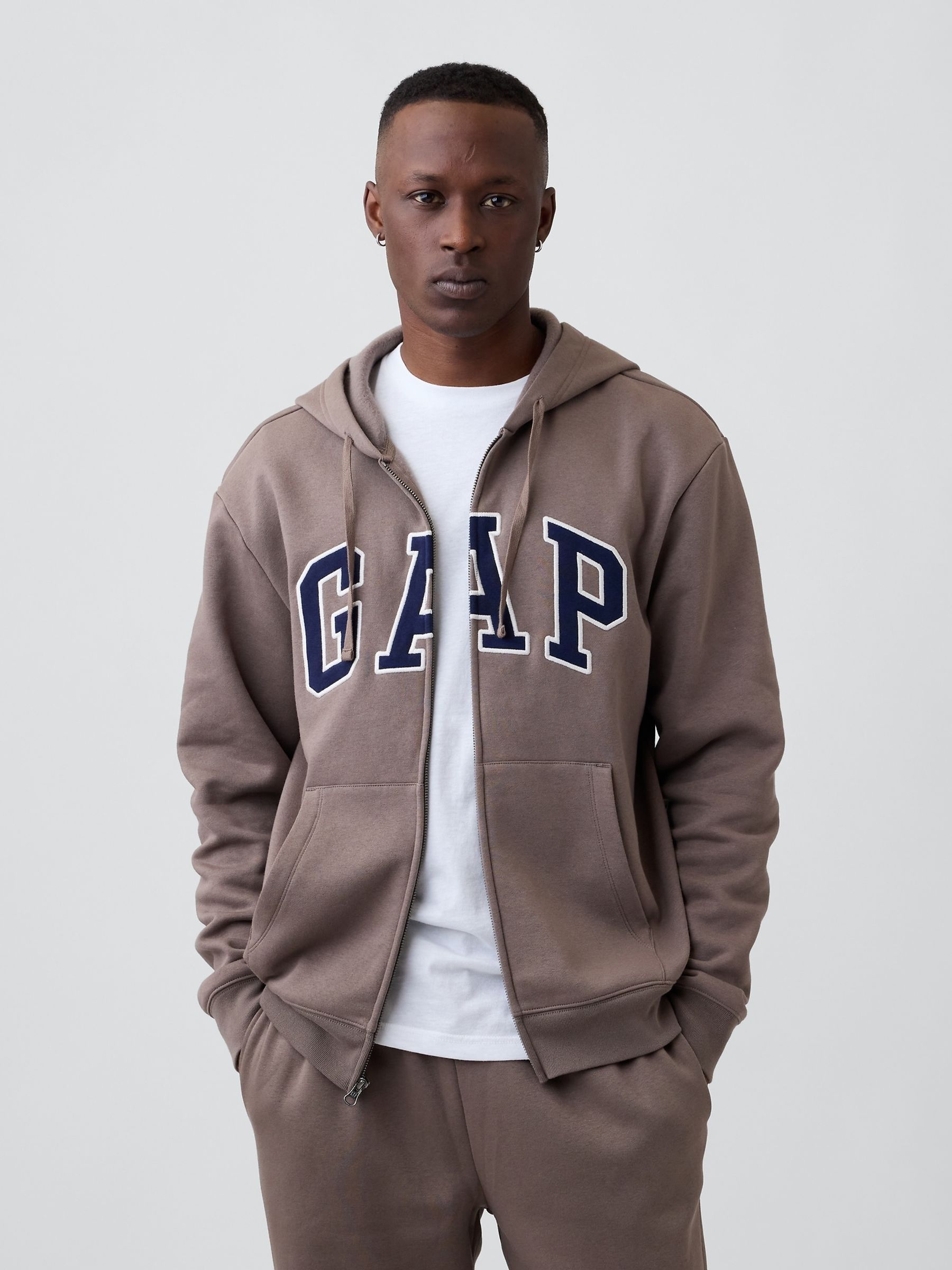 Brown/Navy Relaxed Full-Zip Hoodie - Image 2 of 4 Brown/Navy Relaxed Full-Zip Hoodie - Image 2 of 4