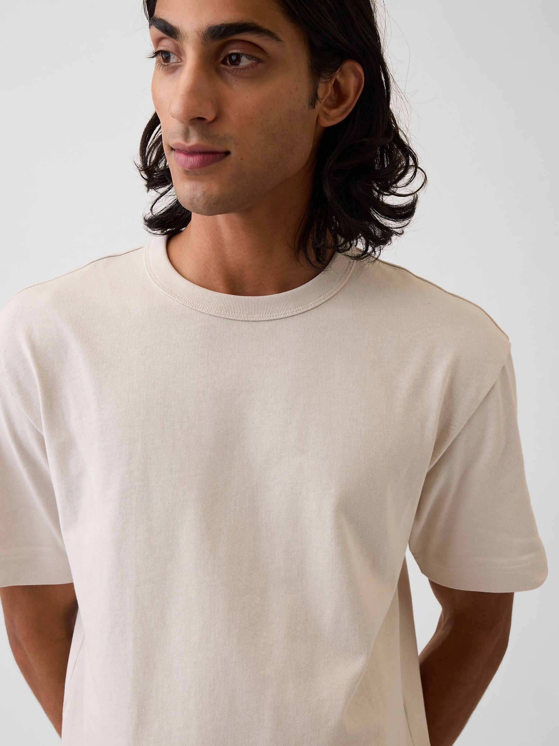 Beige Heavyweight Boxy Short Sleeve T-Shirt - Image 4 of 4 Beige Heavyweight Boxy Short Sleeve T-Shirt - Image 4 of 4