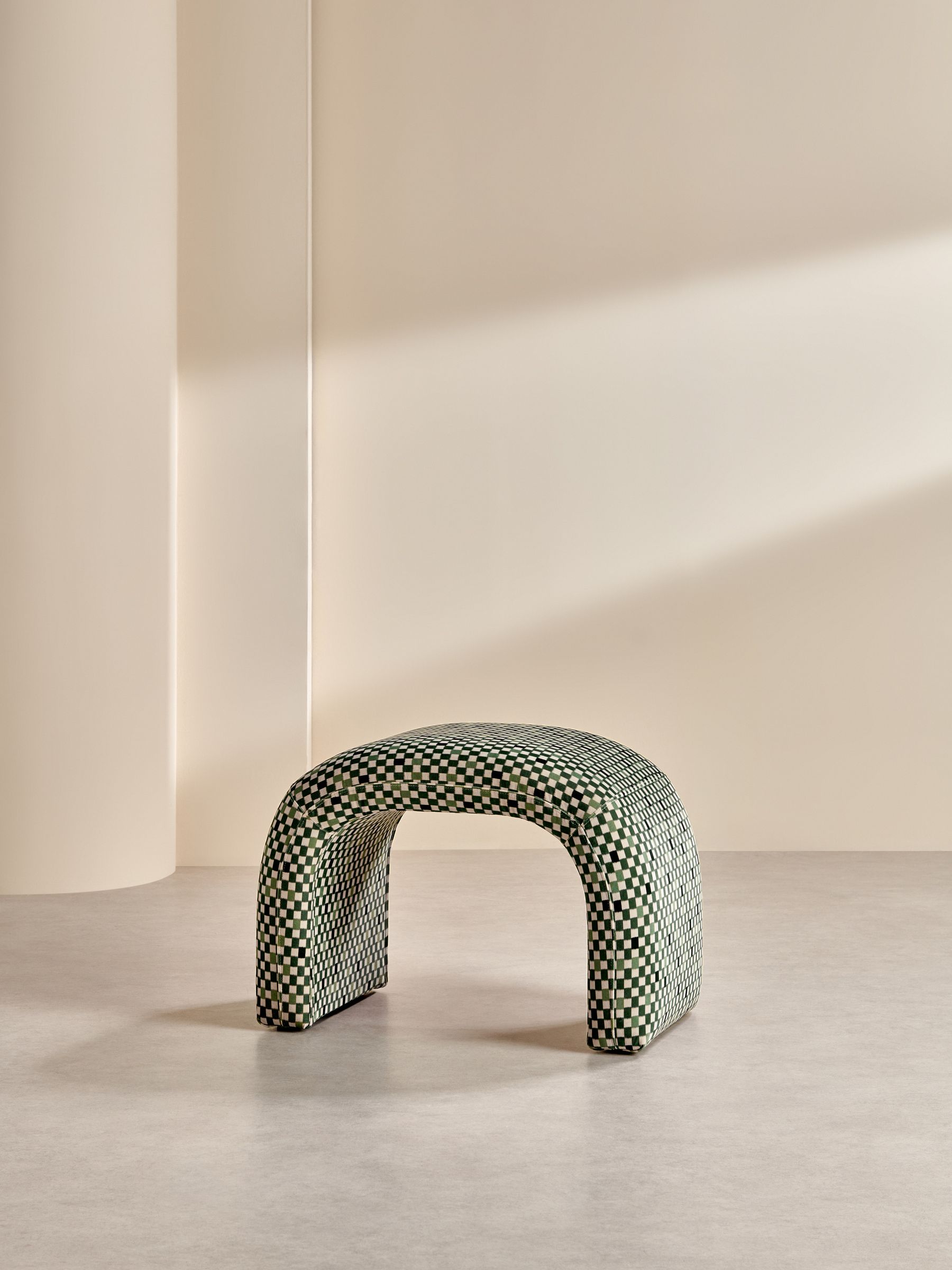 Beryl Stool in Green Checked Velvet - Image 2 of 7