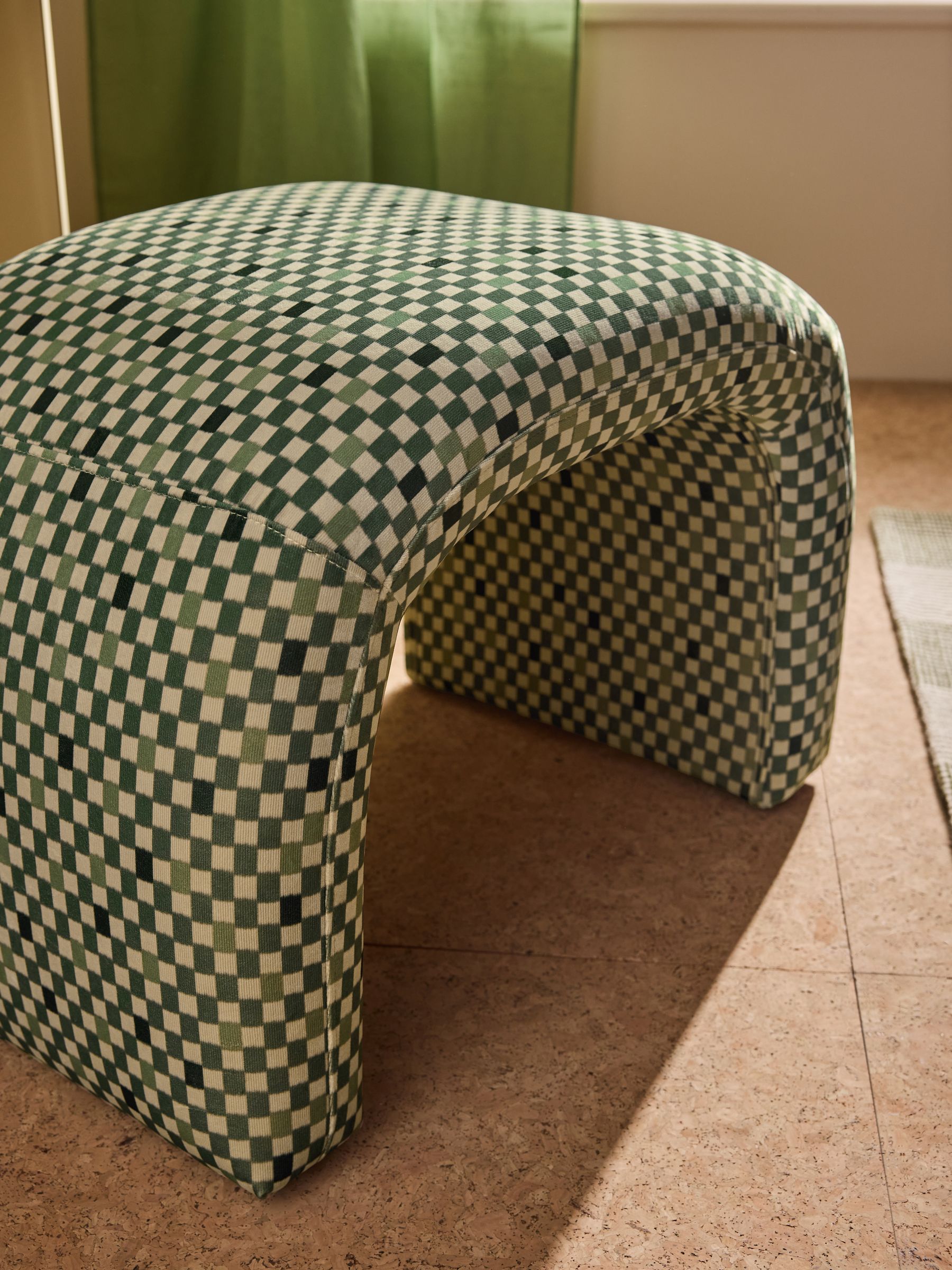 Beryl Stool in Green Checked Velvet - Image 3 of 7