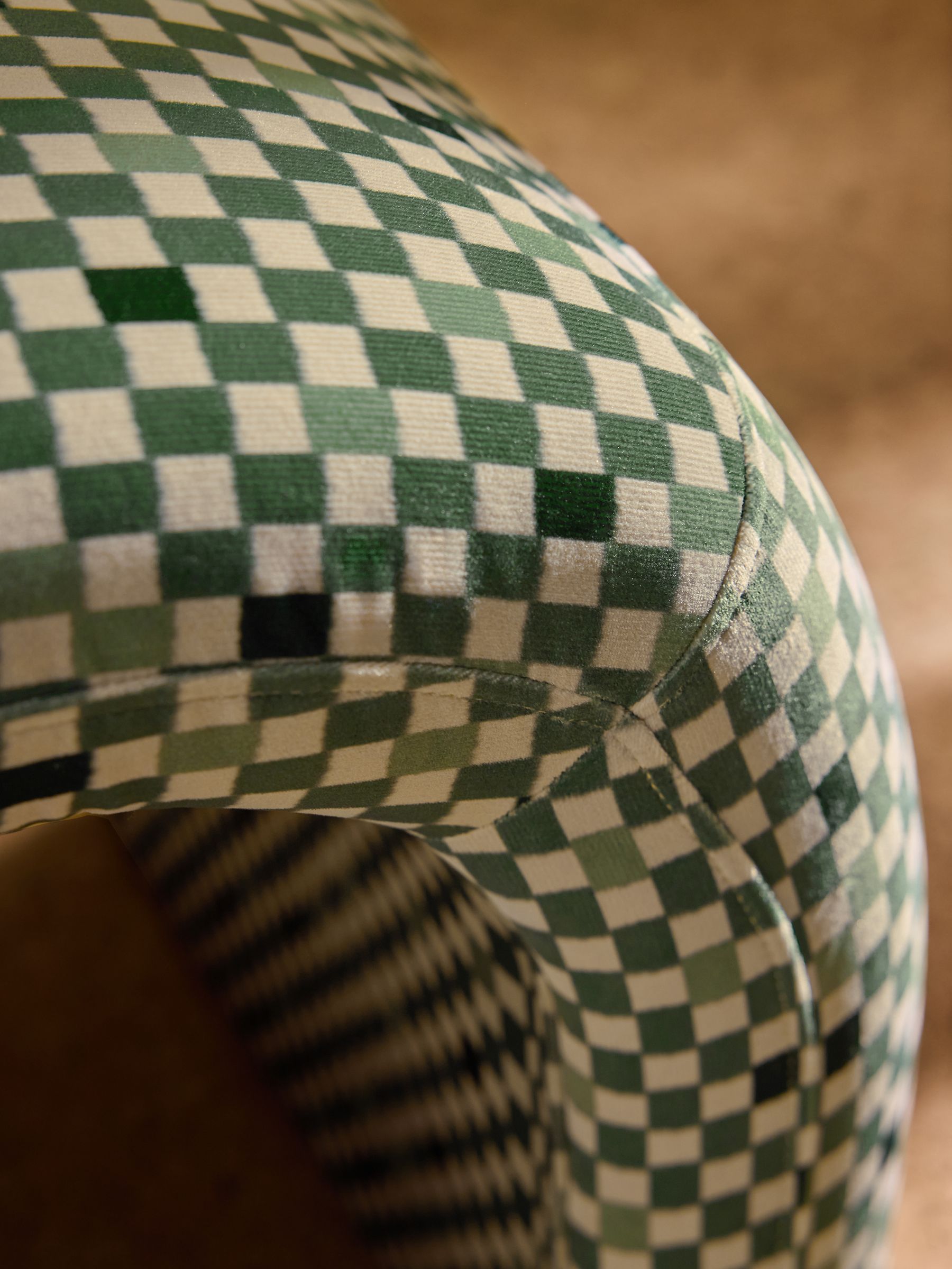 Beryl Stool in Green Checked Velvet - Image 4 of 7