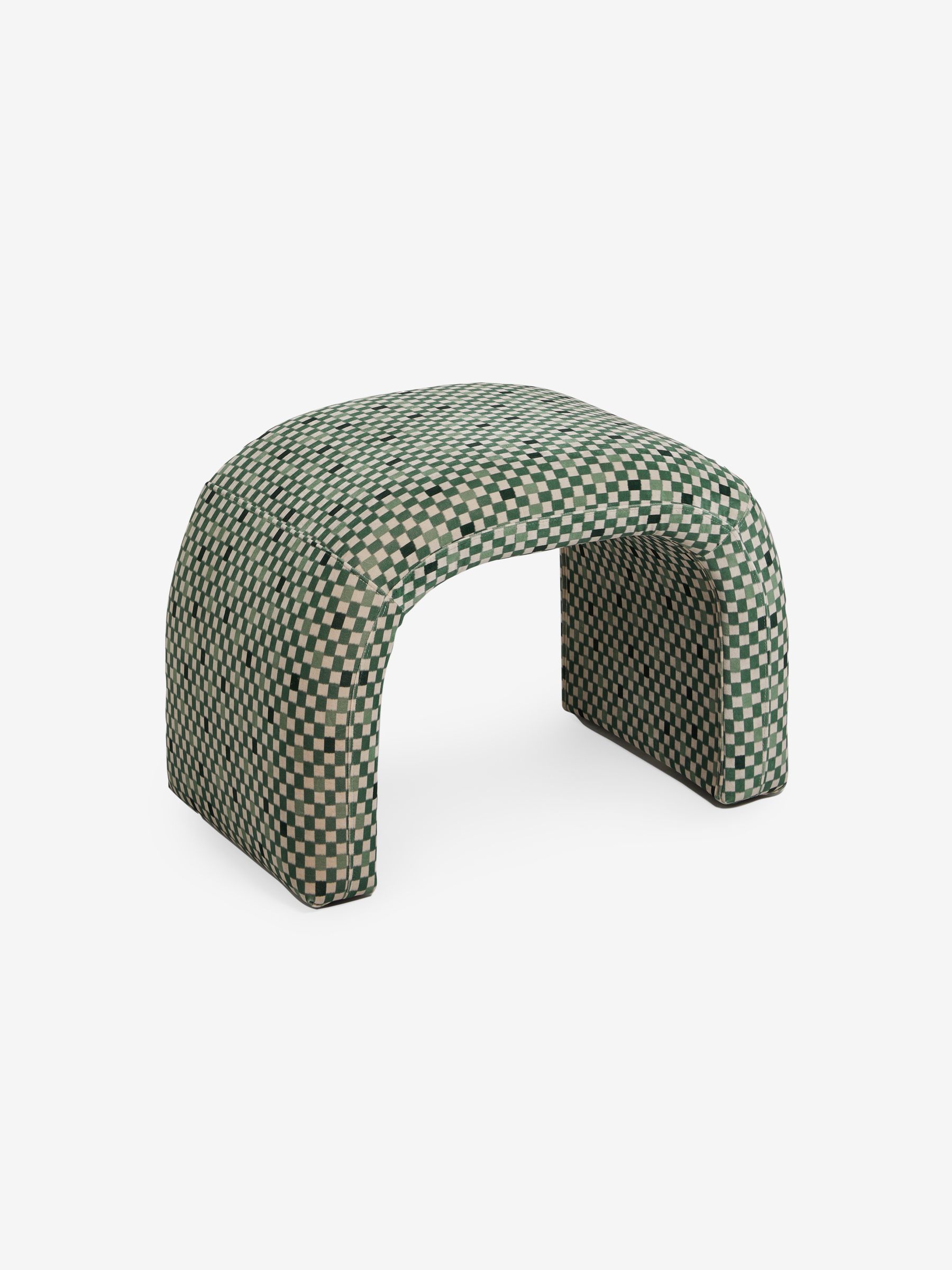 Beryl Stool in Green Checked Velvet - Image 5 of 7
