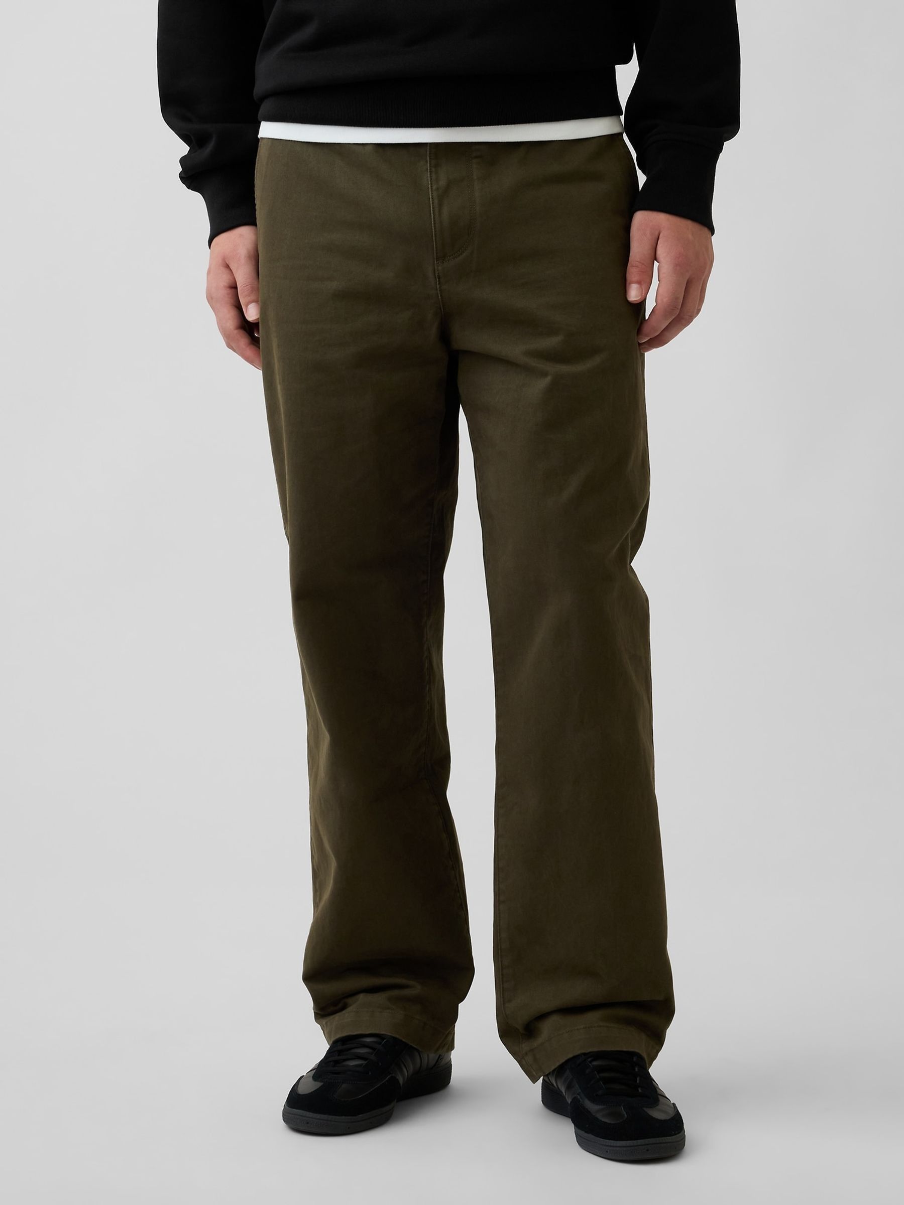 Khaki Green Heavyweight Twill Baggy Chinos - Image 1 of 6