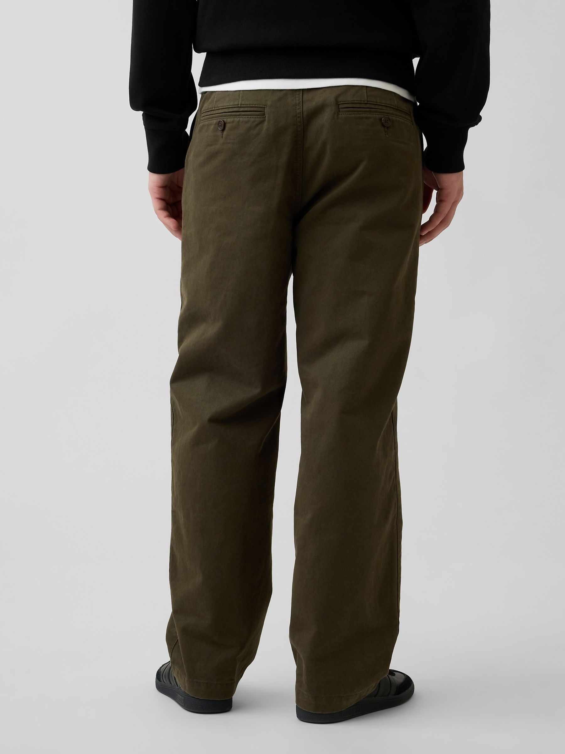Khaki Green Heavyweight Twill Baggy Chinos - Image 2 of 6