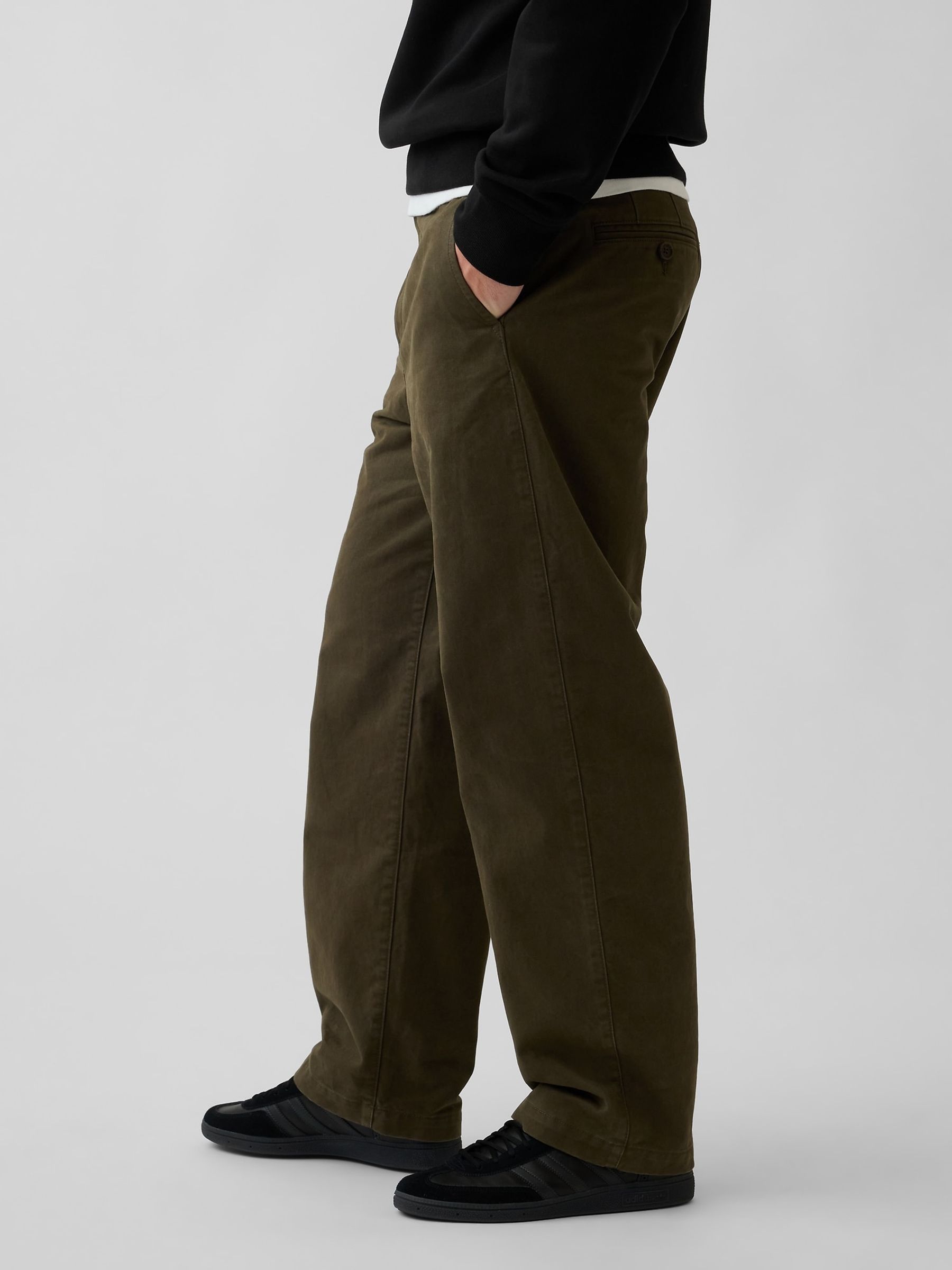 Khaki Green Heavyweight Twill Baggy Chinos - Image 3 of 6