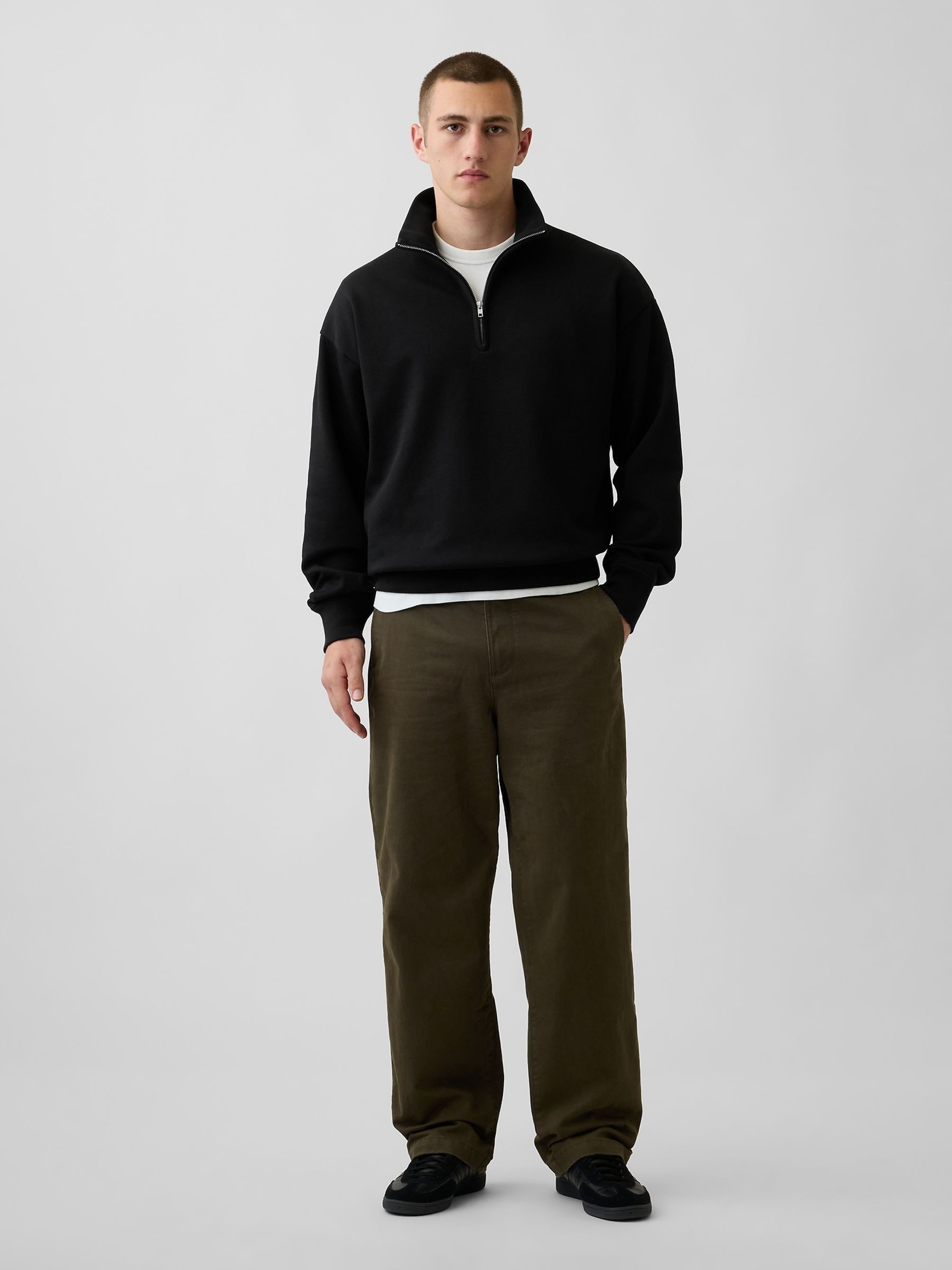 Khaki Green Heavyweight Twill Baggy Chinos - Image 4 of 6
