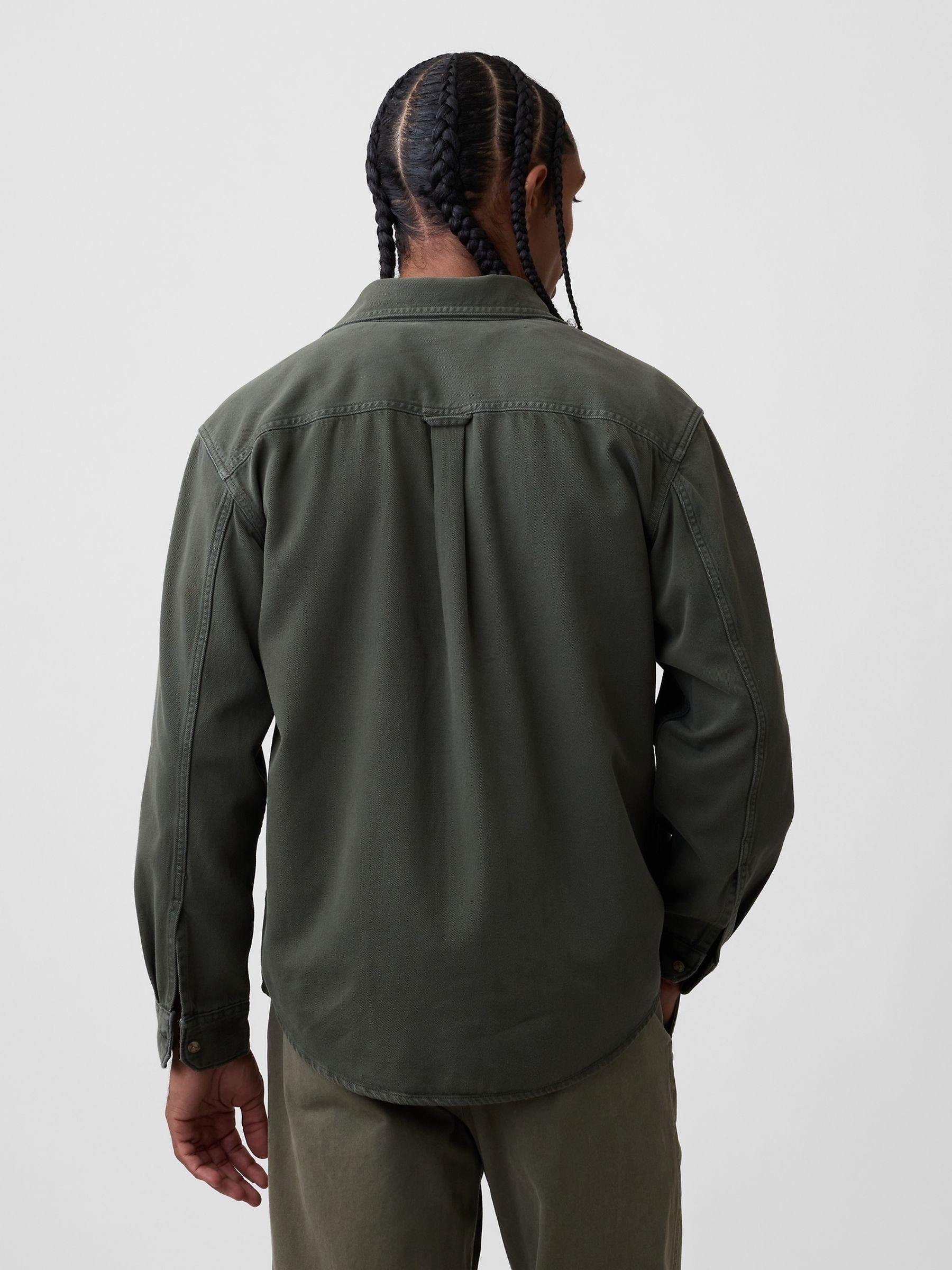 Green UltraSoft Denim Relaxed Utility Shirt - Image 2 of 4 Green UltraSoft Denim Relaxed Utility Shirt - Image 2 of 4
