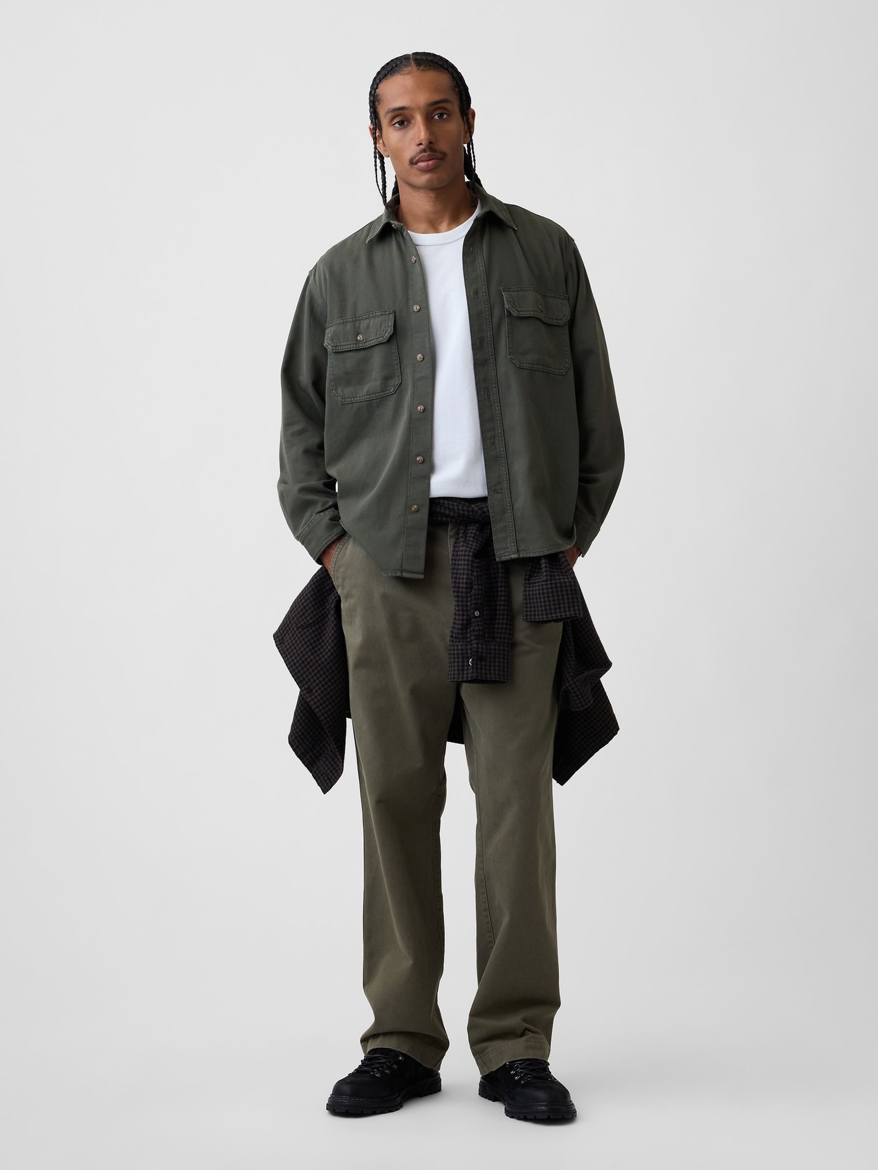 Green UltraSoft Denim Relaxed Utility Shirt - Image 3 of 4