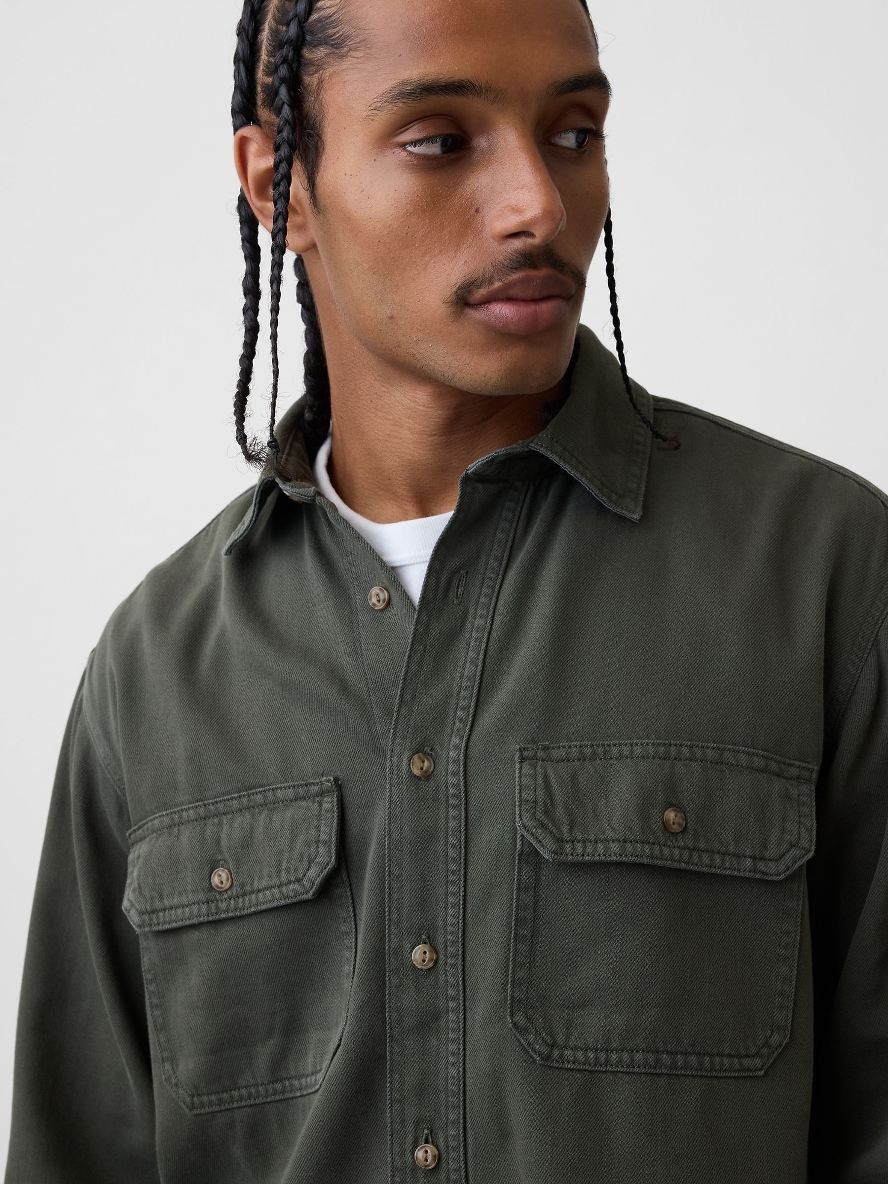 Green UltraSoft Denim Relaxed Utility Shirt - Image 4 of 4