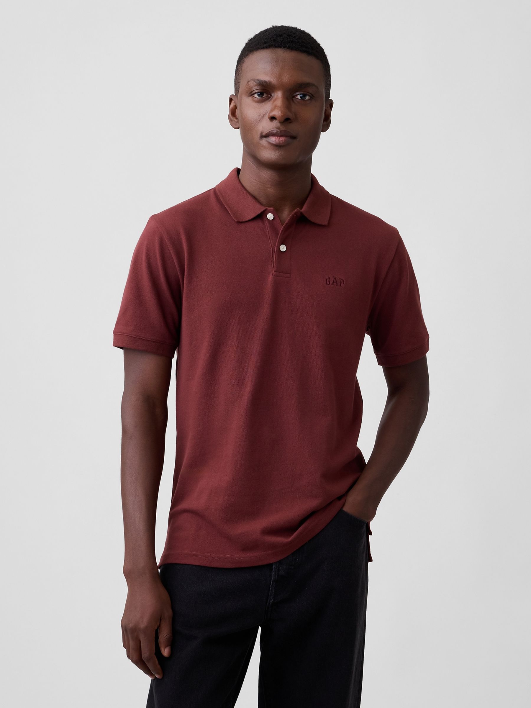 Dark Red Logo Pique Polo Shirt - Image 1 of 4