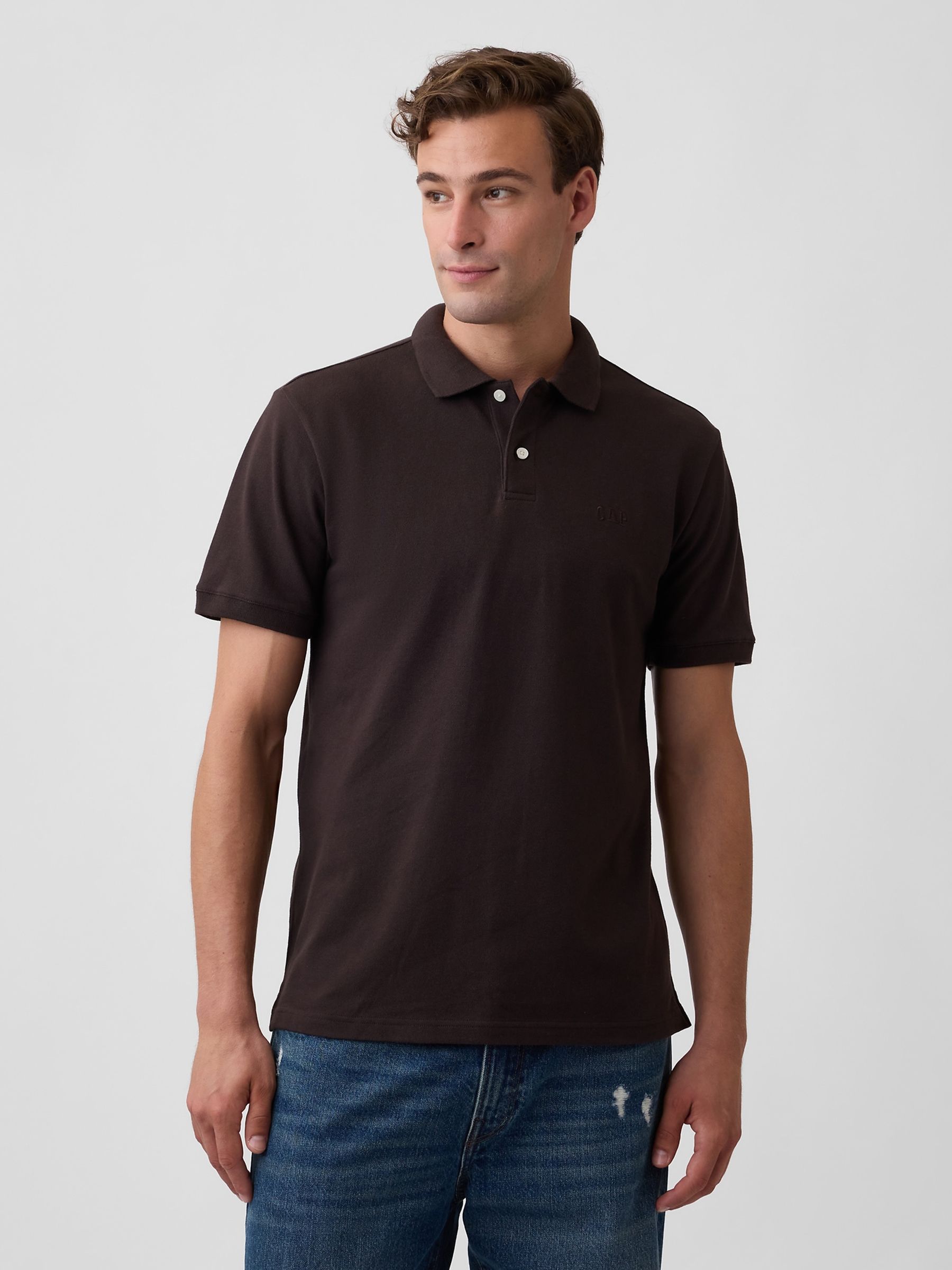Brown Logo Pique Polo Shirt - Image 1 of 4