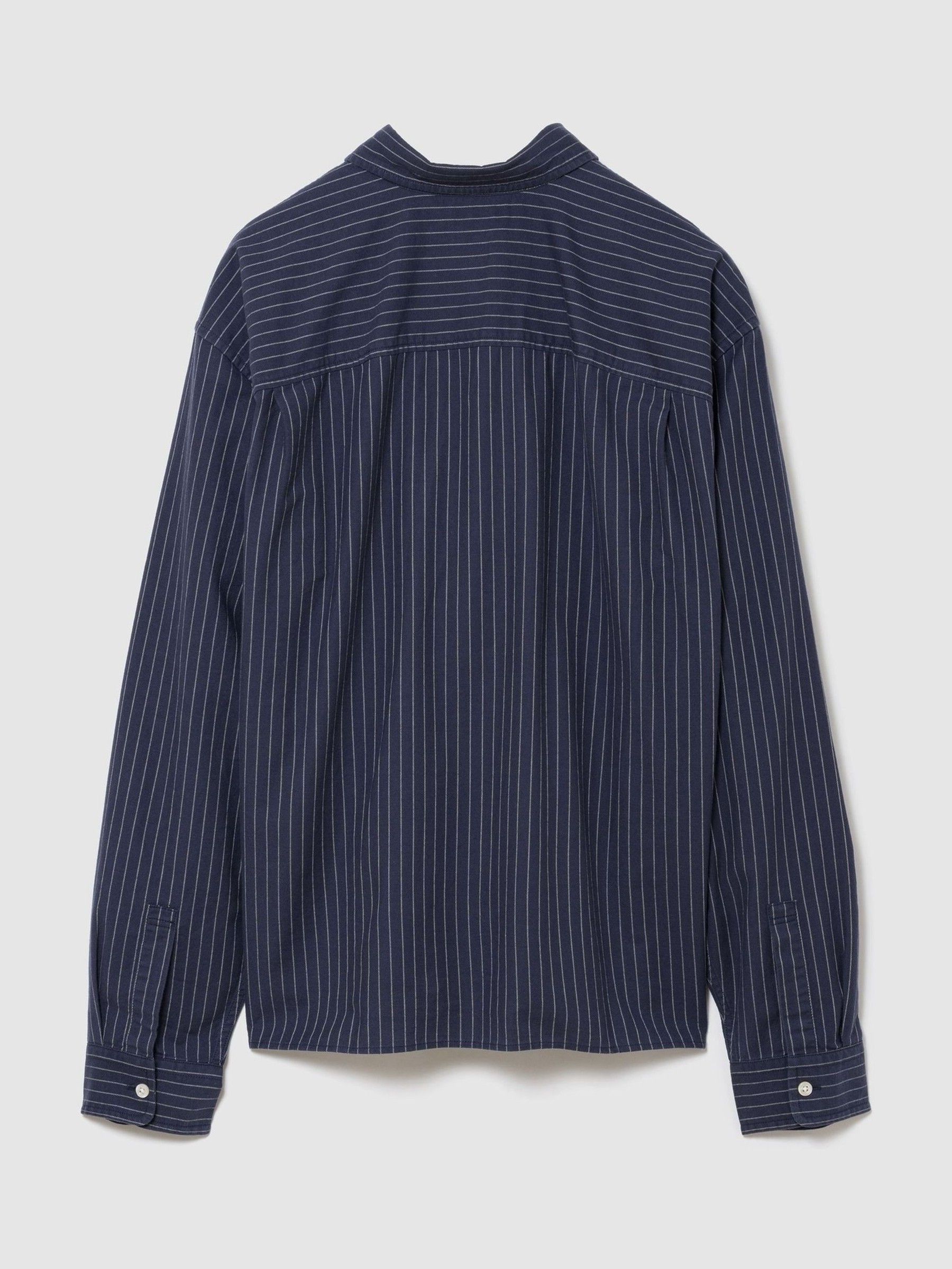 Navy Stripe Relaxed Boxy Straight-Hem Oxford Shirt - Image 2 of 2