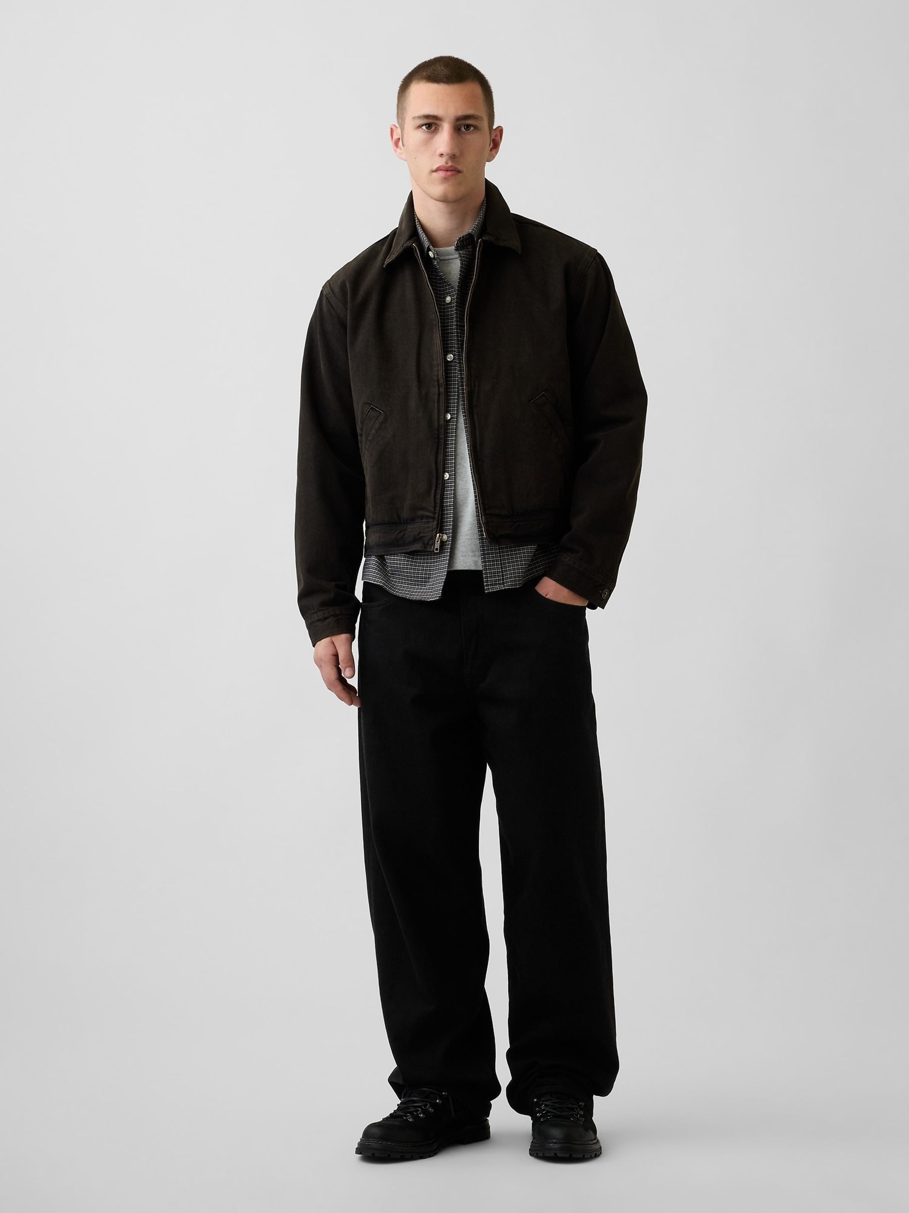 Grey Check Relaxed Boxy Straight-Hem Oxford Shirt - Image 2 of 4 Grey Check Relaxed Boxy Straight-Hem Oxford Shirt - Image 2 of 4