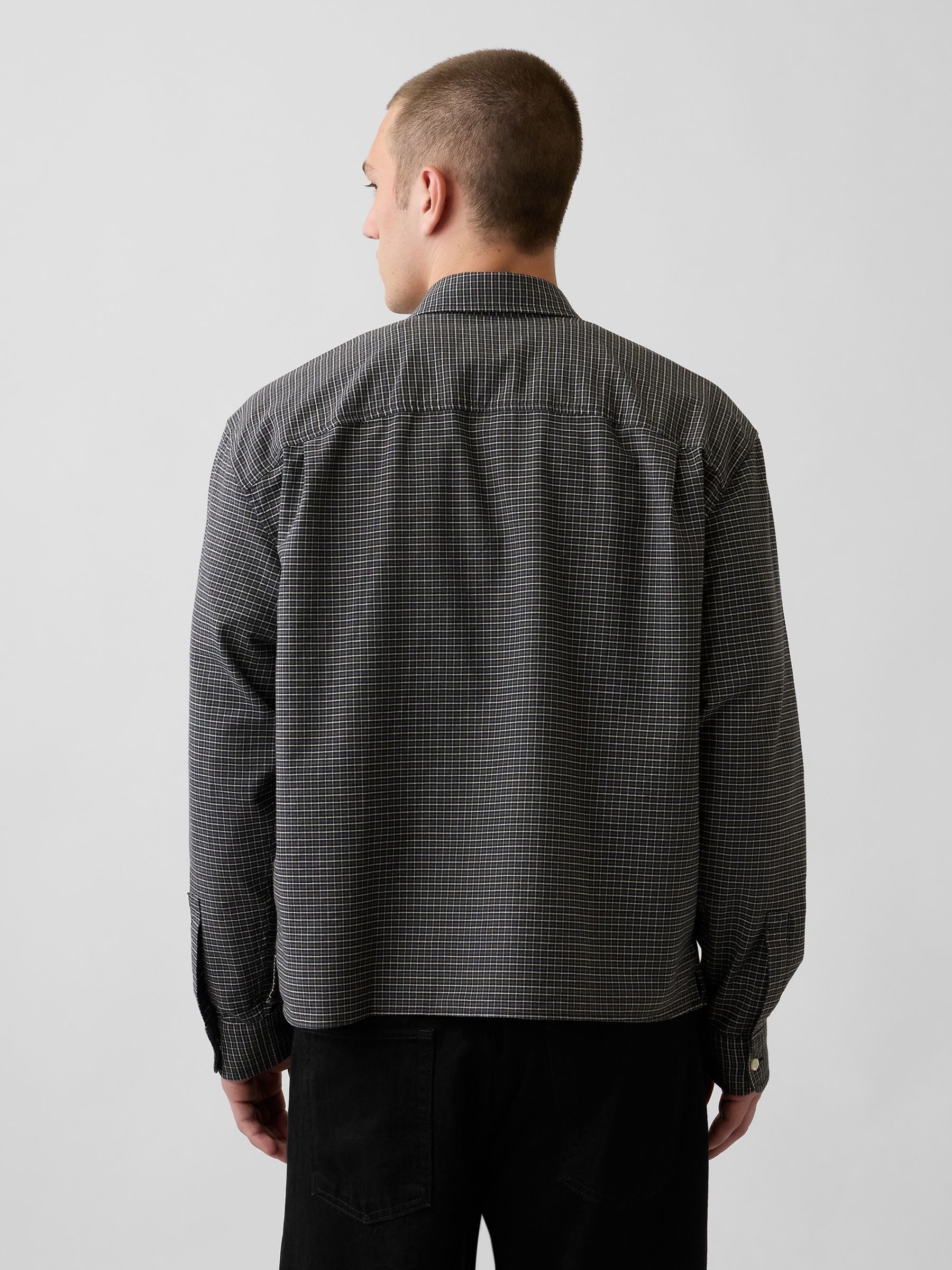 Grey Check Relaxed Boxy Straight-Hem Oxford Shirt - Image 3 of 4