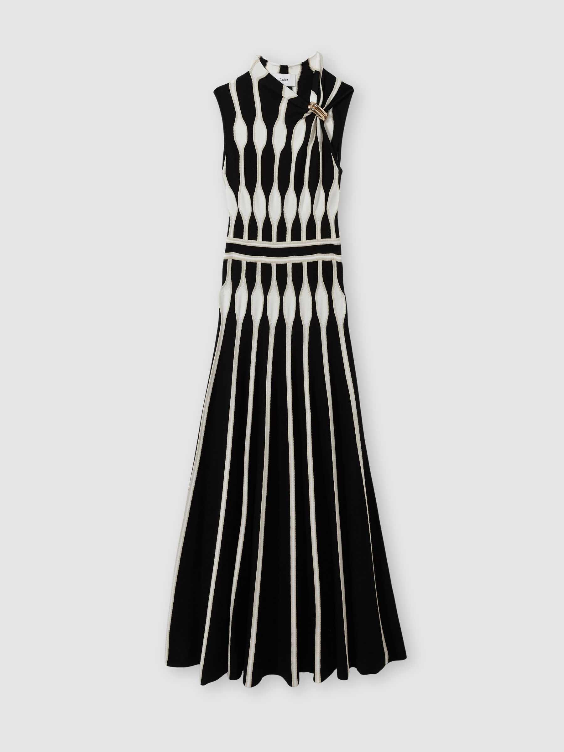 Acler Compact-Knit Patterned Midi Dress in Black/Ecru - Image 2 of 6