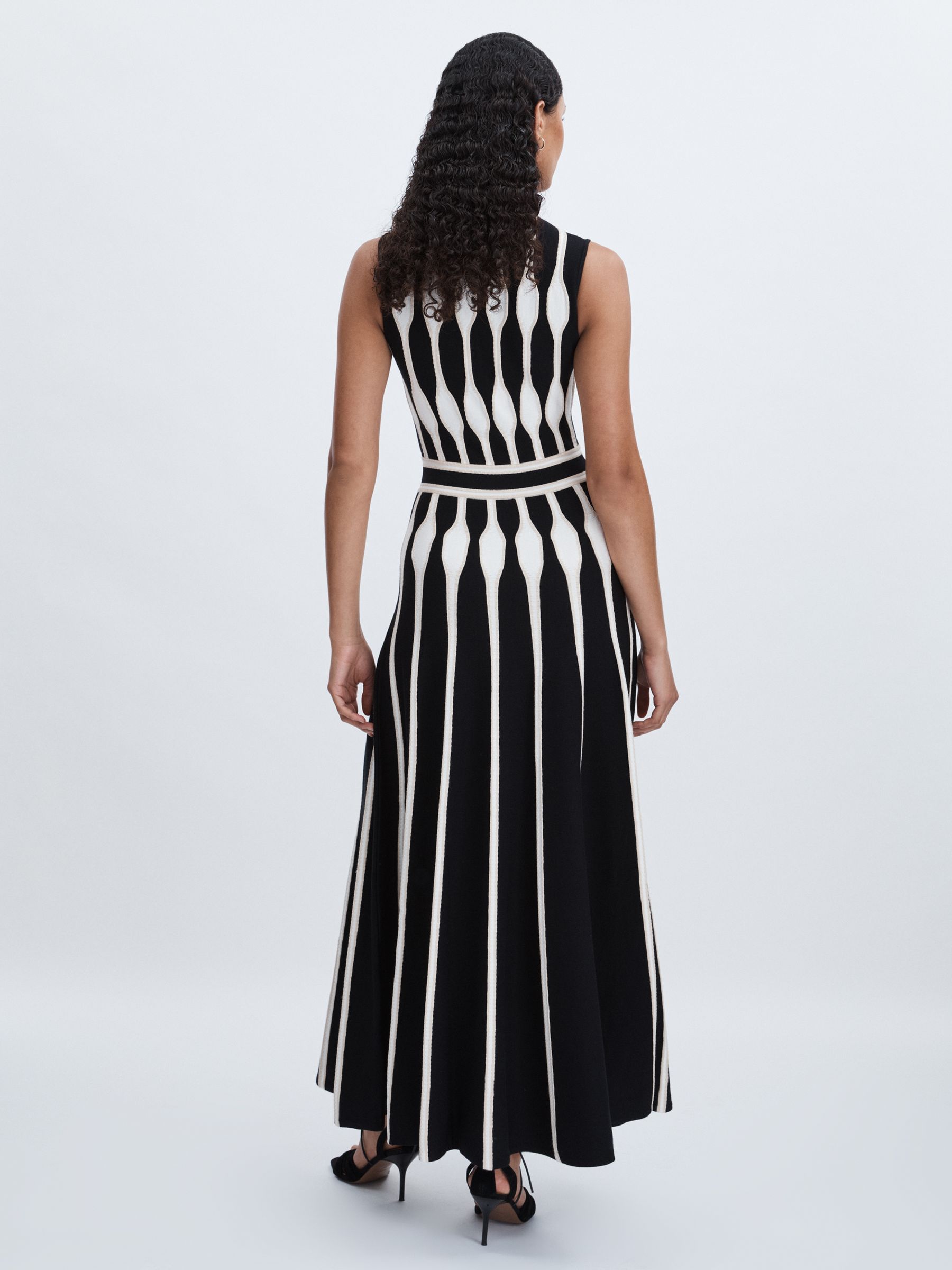 Acler Compact-Knit Patterned Midi Dress in Black/Ecru - Image 5 of 6