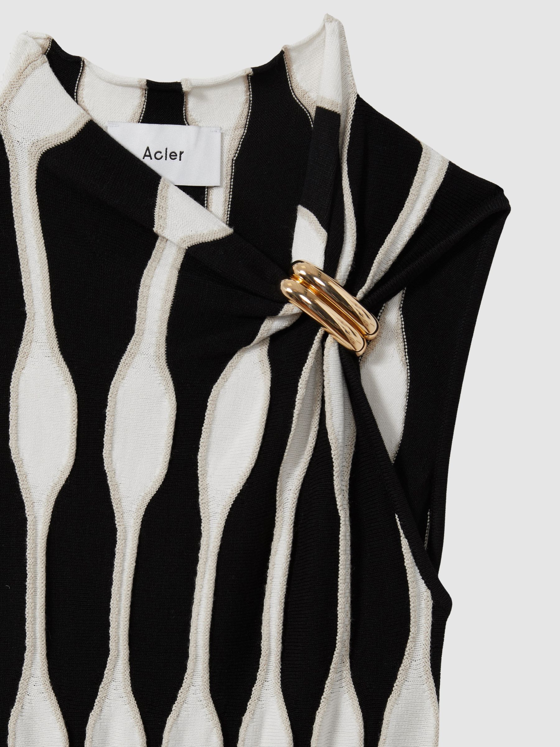 Acler Compact-Knit Patterned Midi Dress in Black/Ecru - Image 6 of 6