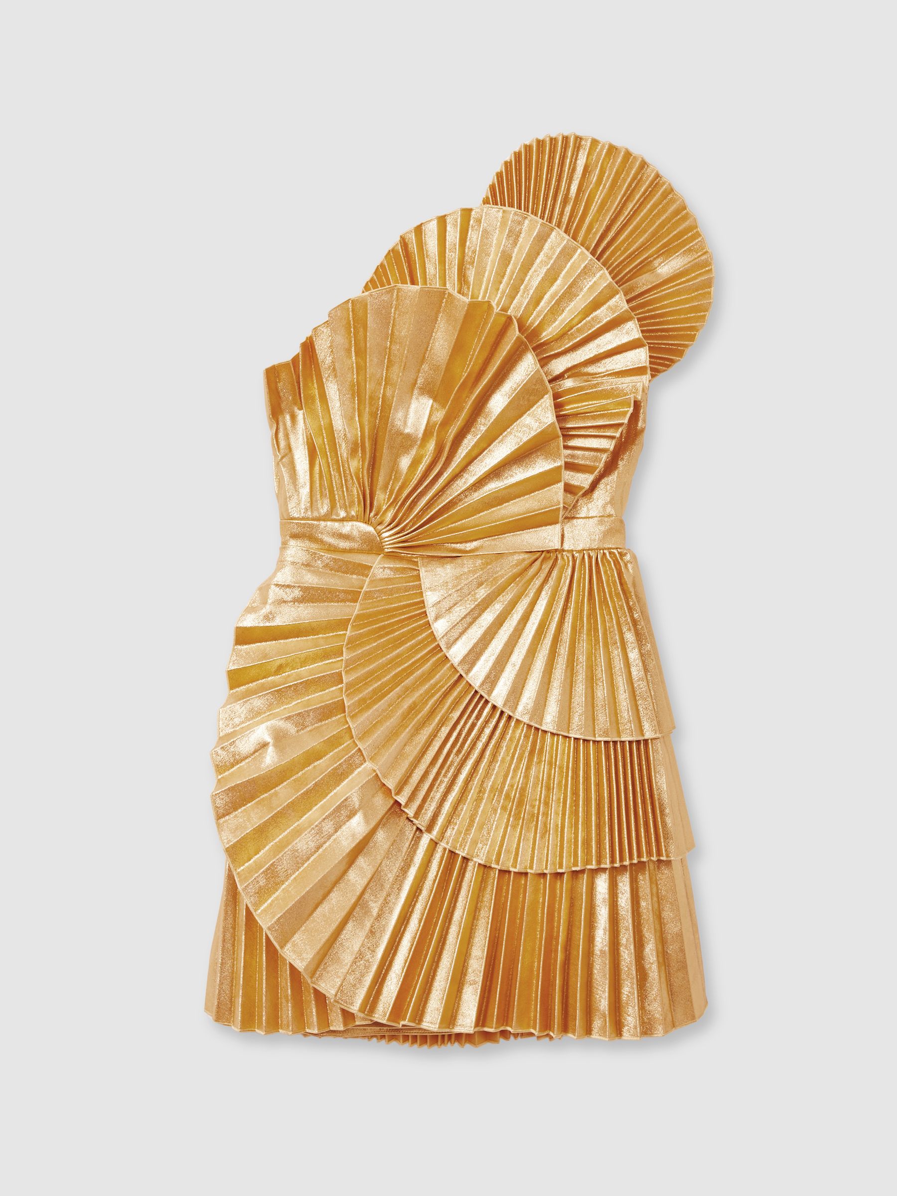 Acler Pleated Fan Metallic Mini Dress in Gold - Image 2 of 7