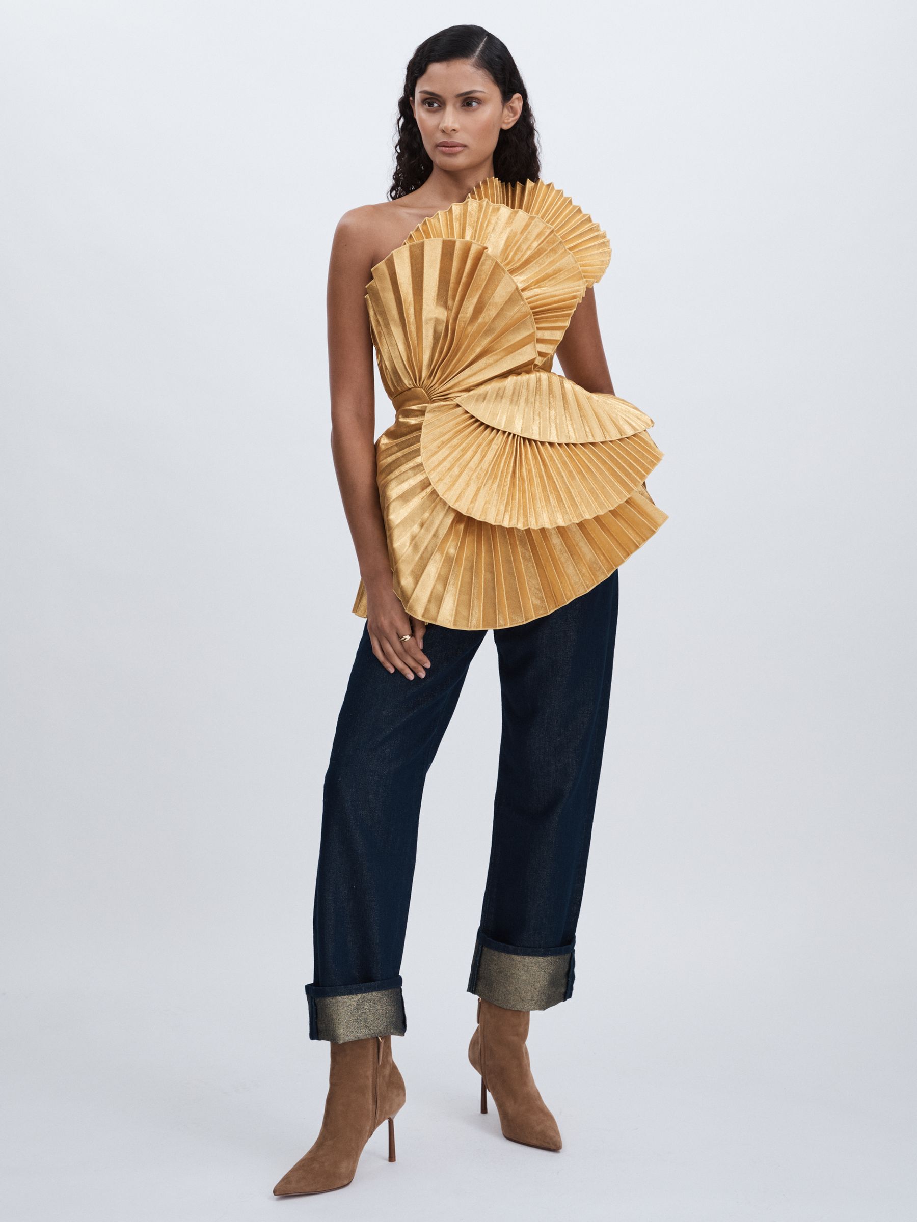 Acler Pleated Fan Metallic Mini Dress in Gold - Image 6 of 7
