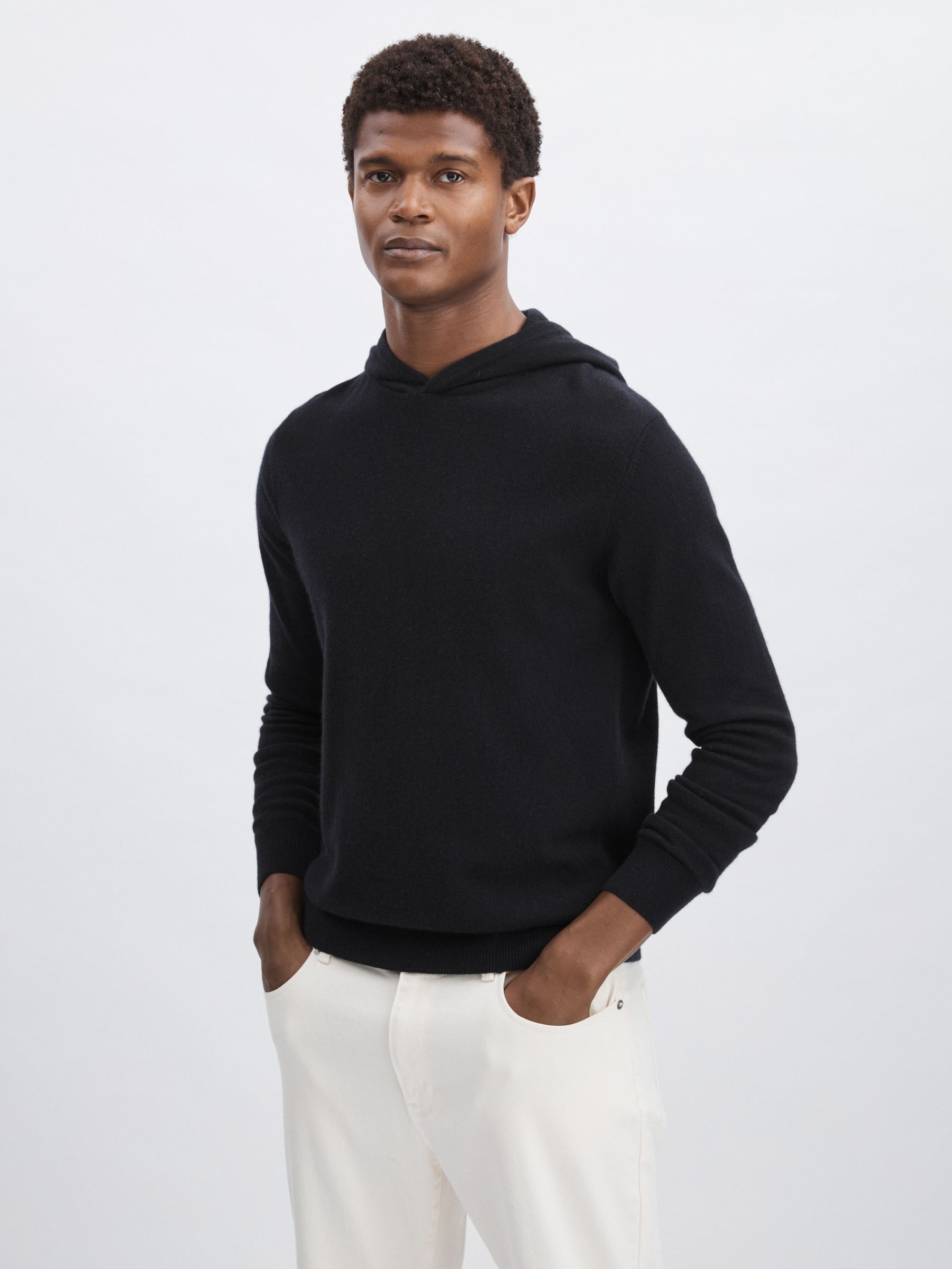Oscar Jacobson Wool Blend Hoodie With Cashmere in Navy - Image 1 of 6