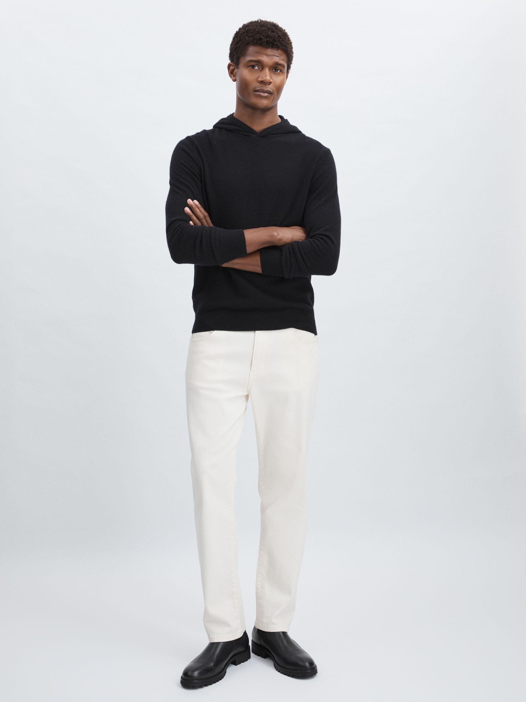 Oscar Jacobson Wool Blend Hoodie With Cashmere in Navy - Image 3 of 6