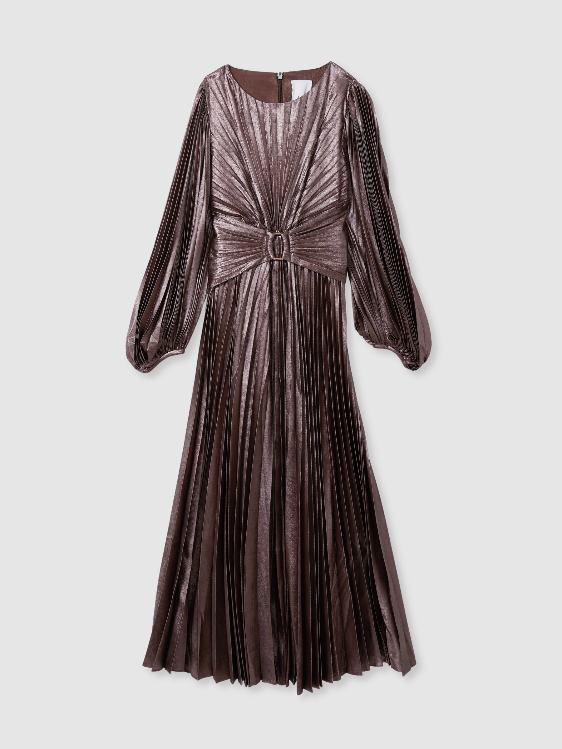 Acler Satin Pleated Midi Dress in Coffee - Image 2 of 6