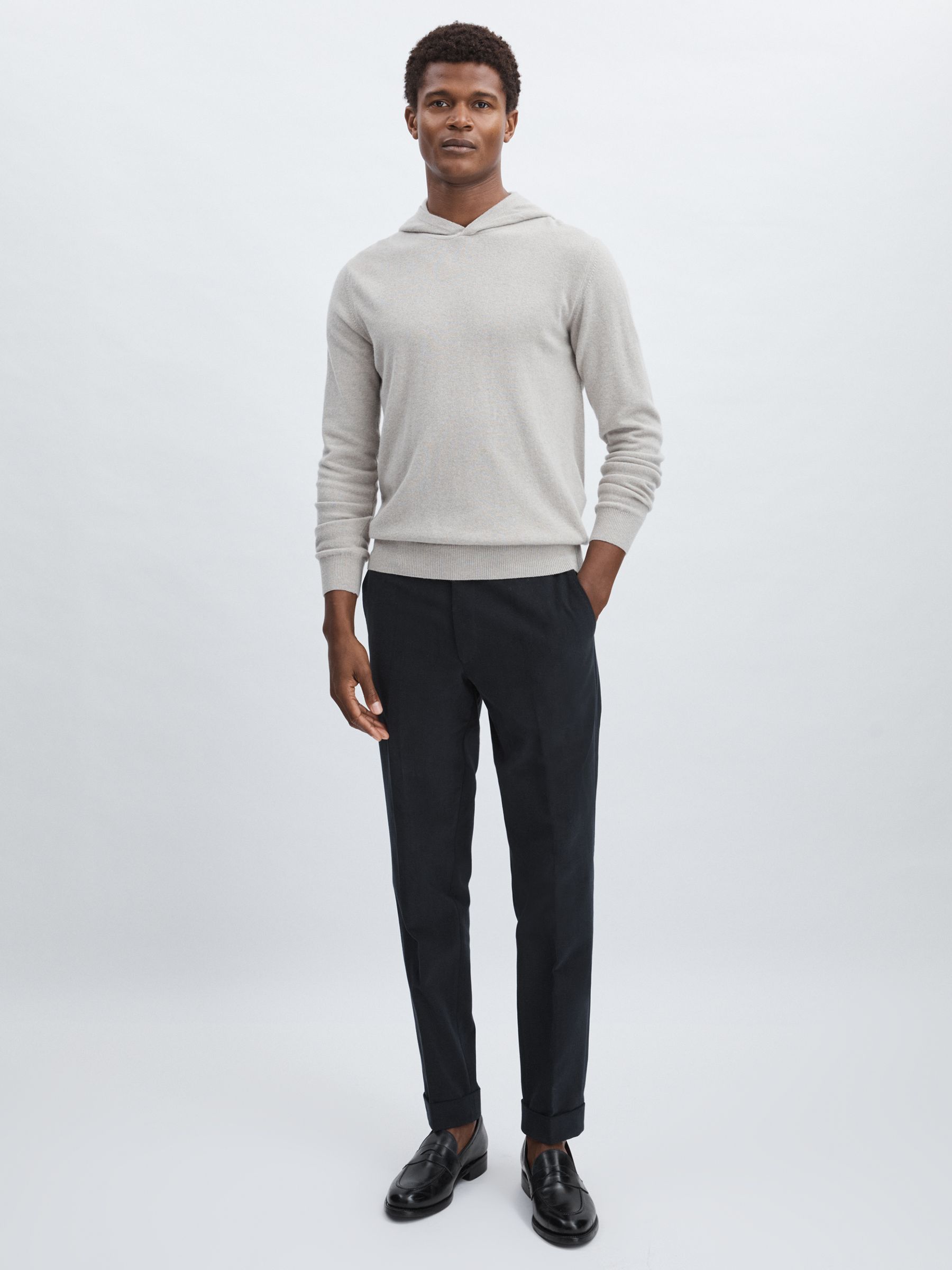 Oscar Jacobson Wool Blend Hoodie With Cashmere in Beige - Image 1 of 6