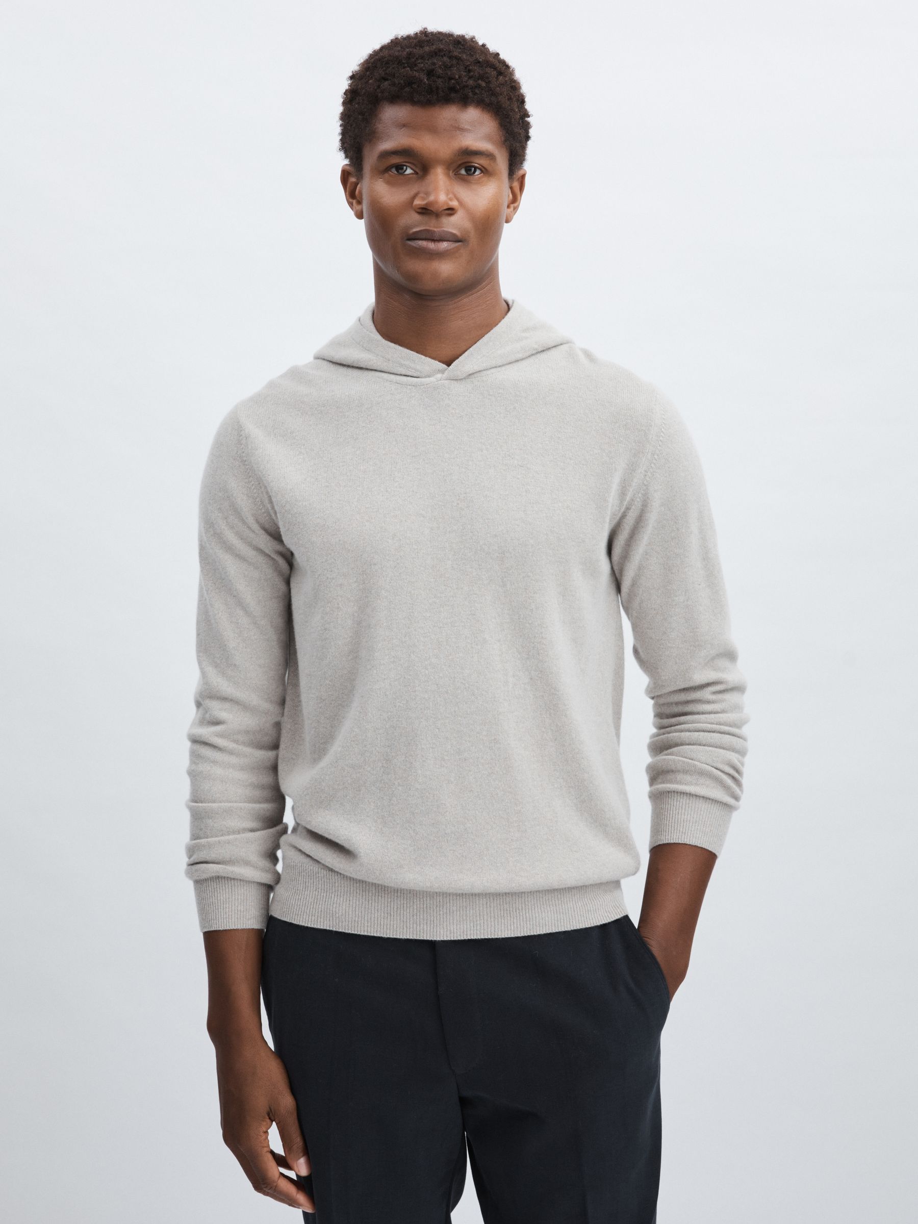 Oscar Jacobson Wool Blend Hoodie With Cashmere in Beige - Image 3 of 6
