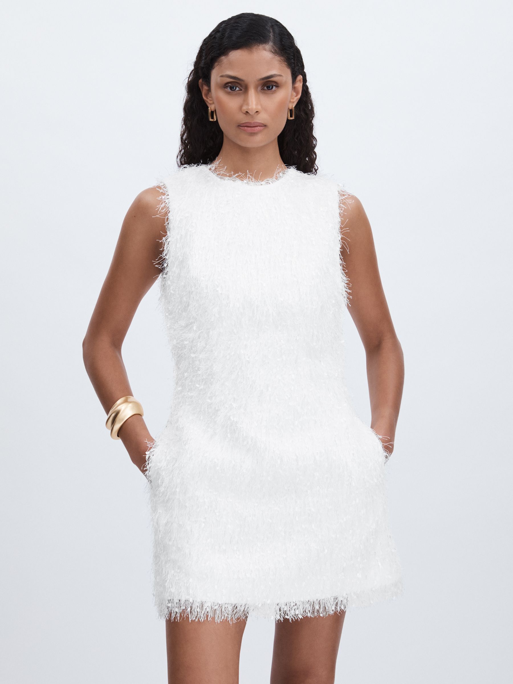 Anna Quan Raven Feather Knit Mini Dress - White