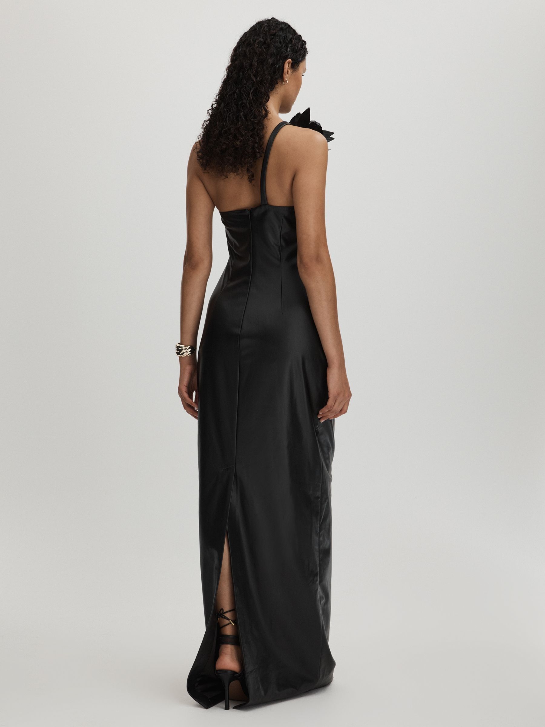 Halston Faux Leather One-Shoulder Maxi Dress in Black - Image 5 of 6