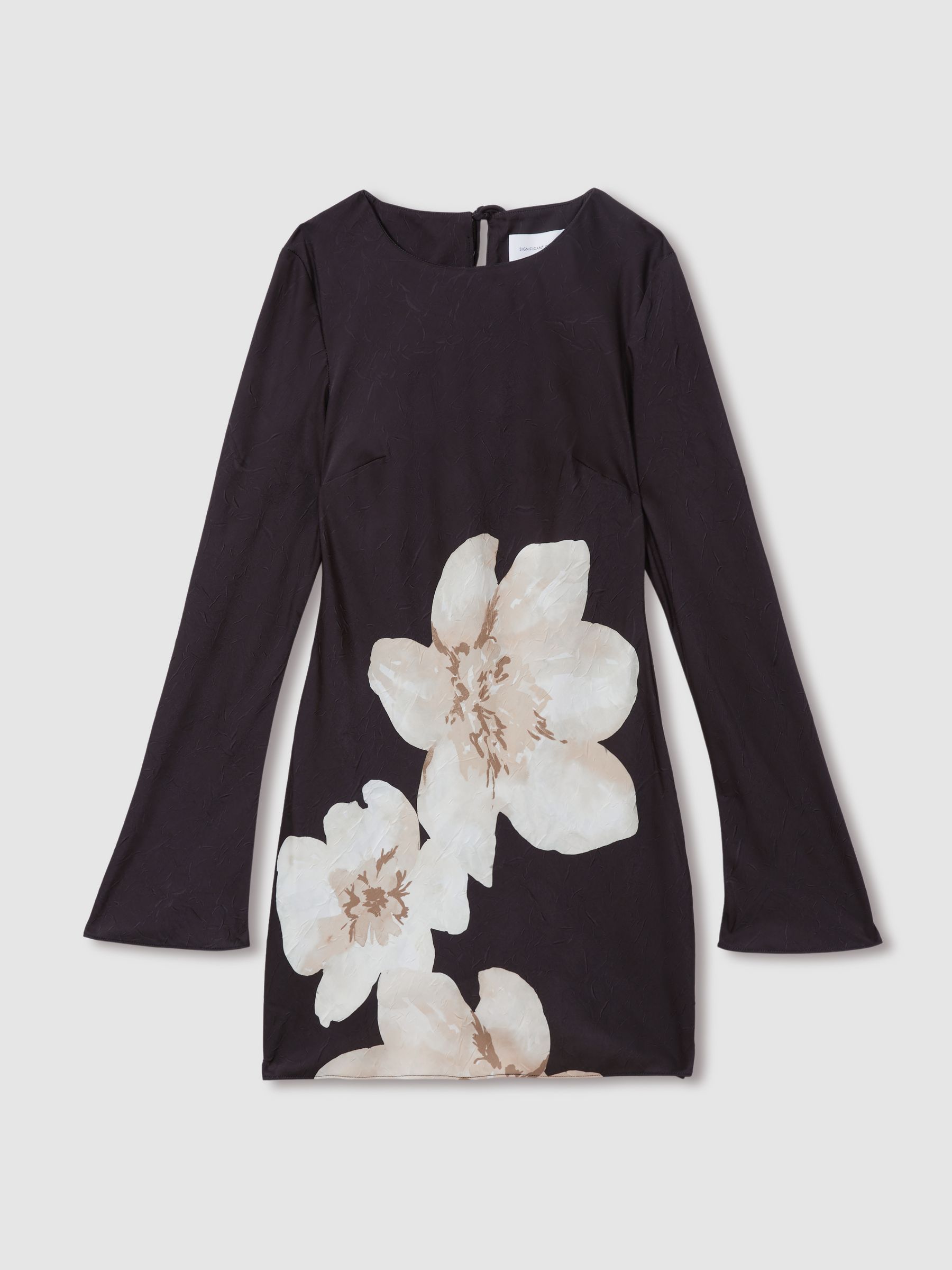 Satin Flower Print Mini Dress in Grey Multi - Image 2 of 6