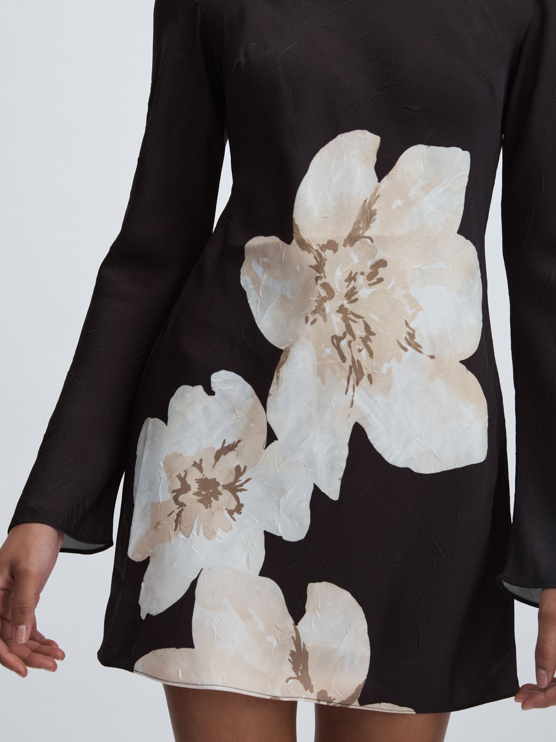 Satin Flower Print Mini Dress in Grey Multi - Image 4 of 6