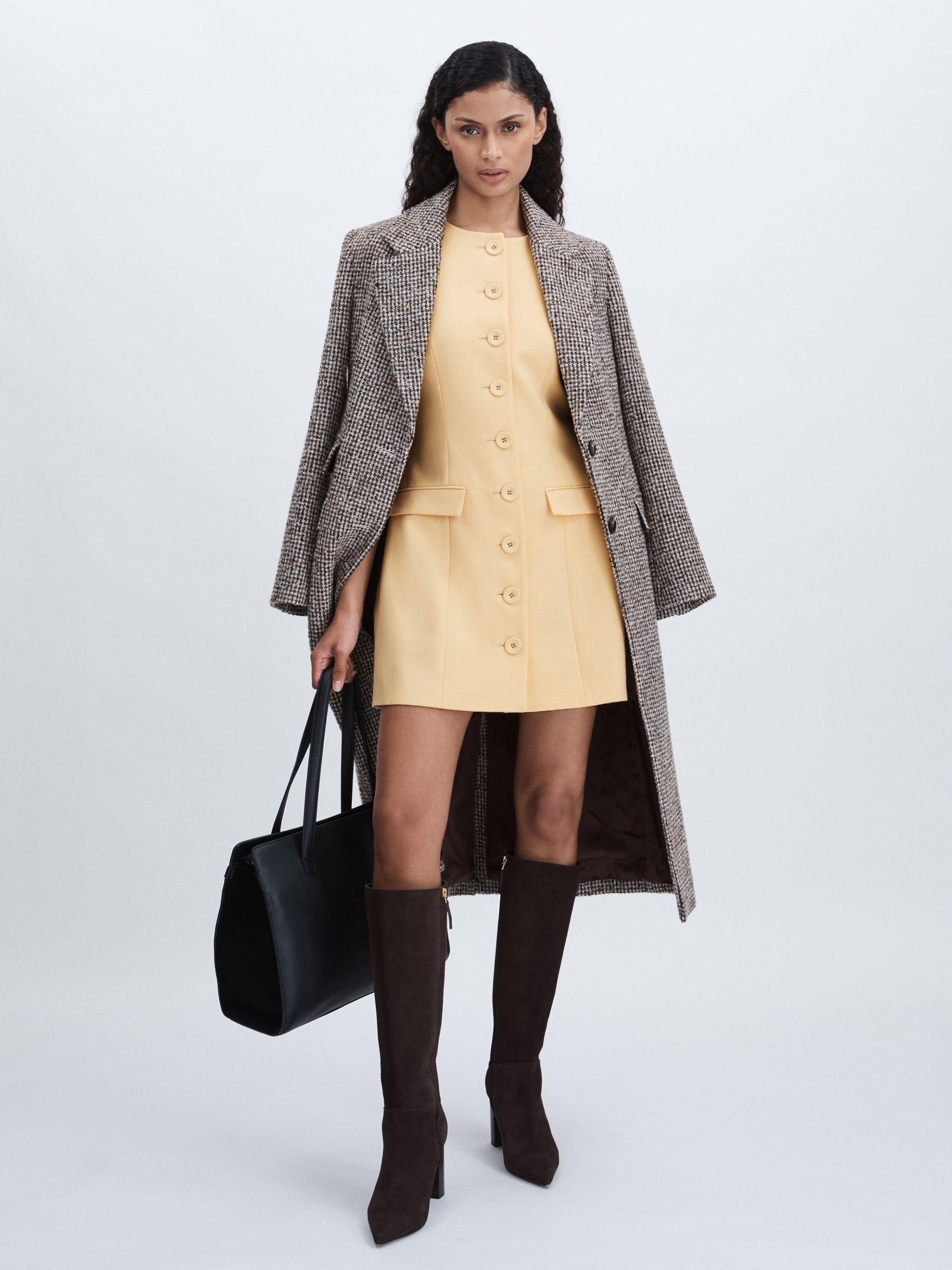 Anna Quan Button Through Mini Dress With Wool in Buttercup - Image 3 of 6