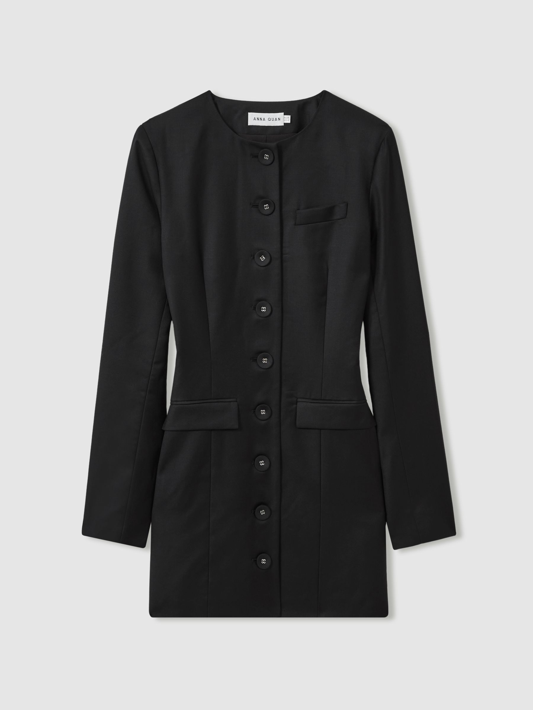 Anna Quan Tailored Button Through Mini Dress in Black - Image 2 of 5