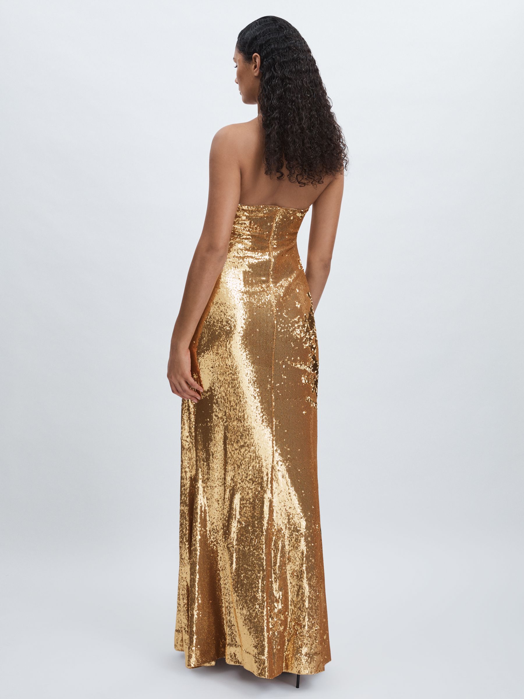 Halston Sequin Halterneck Maxi Dress in Gold - Image 4 of 5