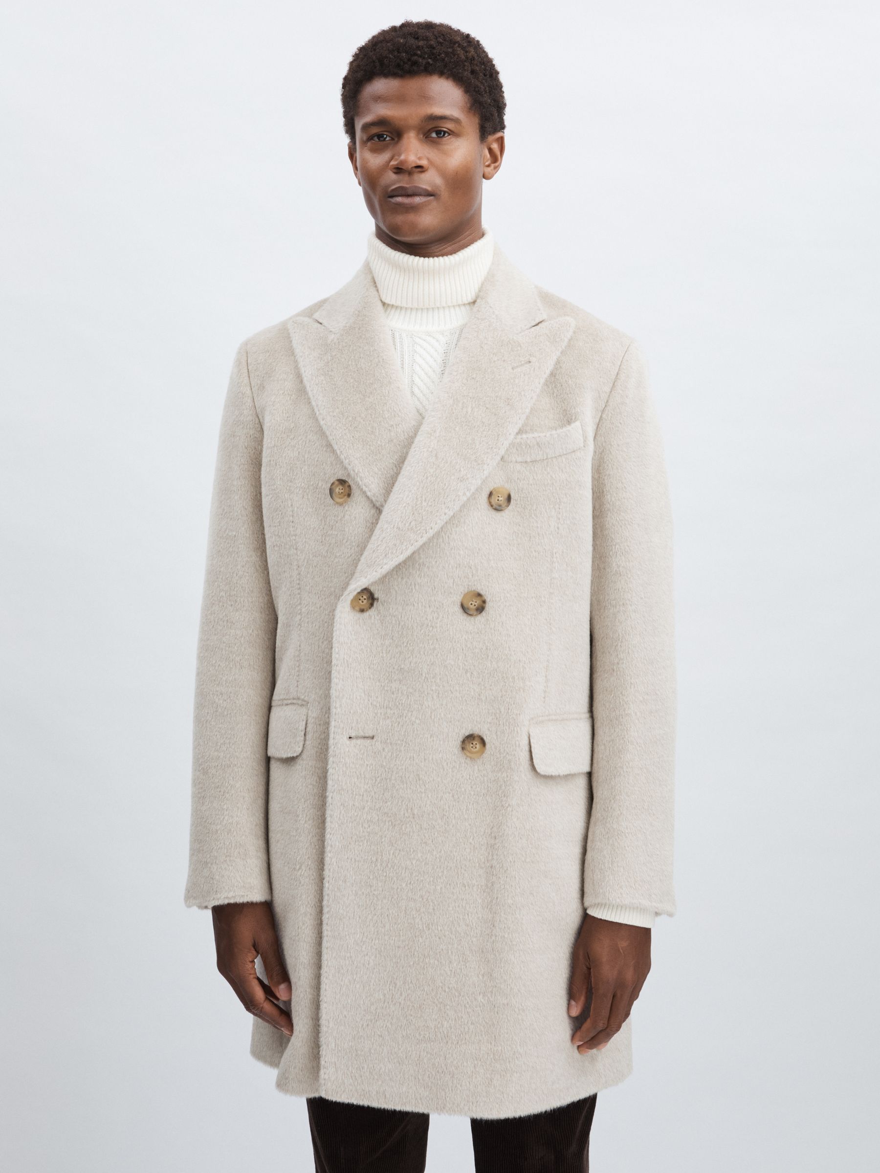 Oscar Jacobson Alpaca-Wool Double-Breasted Coat in Beige Melange - Image 1 of 7