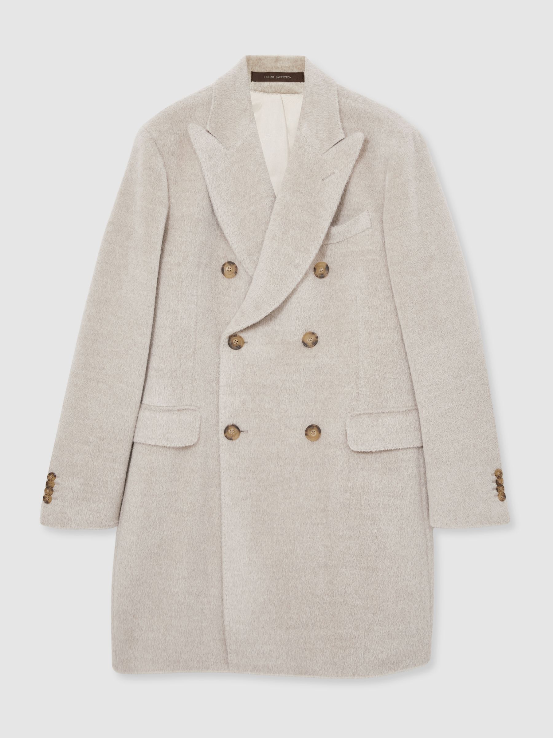 Oscar Jacobson Alpaca-Wool Double-Breasted Coat in Beige Melange - Image 2 of 7