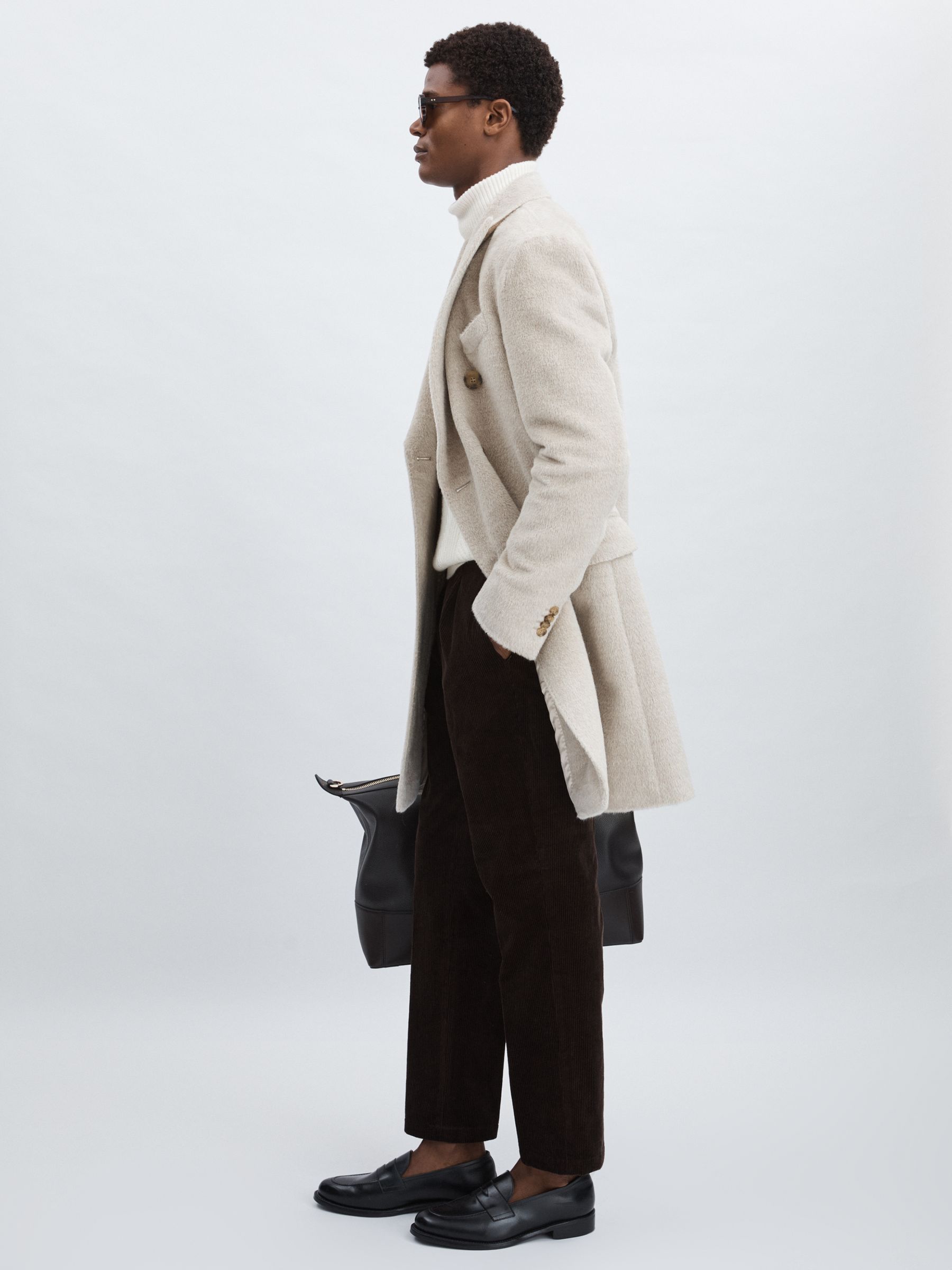 Oscar Jacobson Alpaca-Wool Double-Breasted Coat in Beige Melange - Image 3 of 7