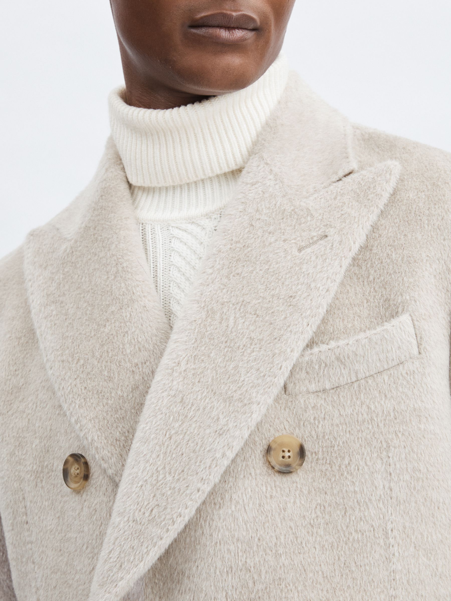 Oscar Jacobson Alpaca-Wool Double-Breasted Coat in Beige Melange - Image 4 of 7